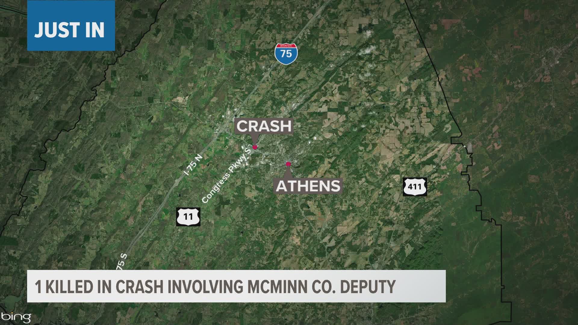 The McMinn Co. Sheriff said a passenger died in a crash with a deputy's patrol vehicle on Wednesday.