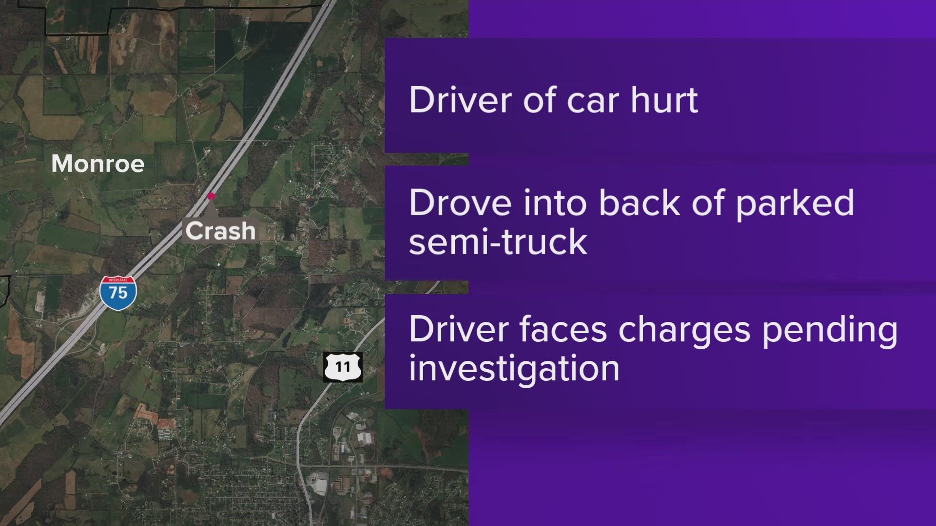 The driver of a Ford Ranger drove into the back of a semi-truck parked on the shoulder, according to the Tennessee Highway Patrol.