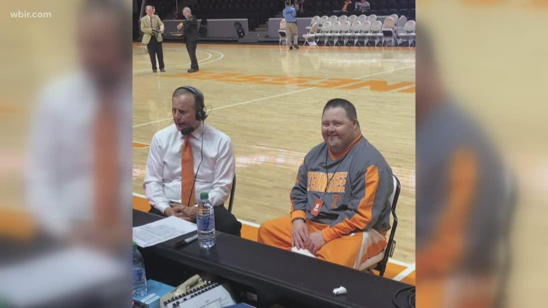 UT basketball coach Rick Barnes surprises a Sweetwater man with a night, working on the sidelines of their game against AL state. Nov. 21, 2019-4pm.