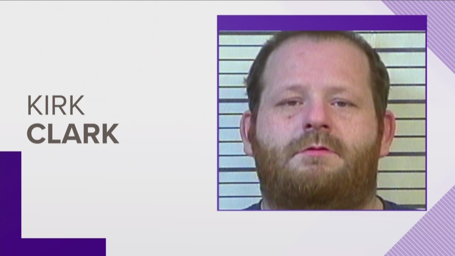 Kirk Douglas Clark, 35, was arrested during a traffic stop by the Tennessee Highway Patrol early Tuesday morning. He's charged with first degree murder.
