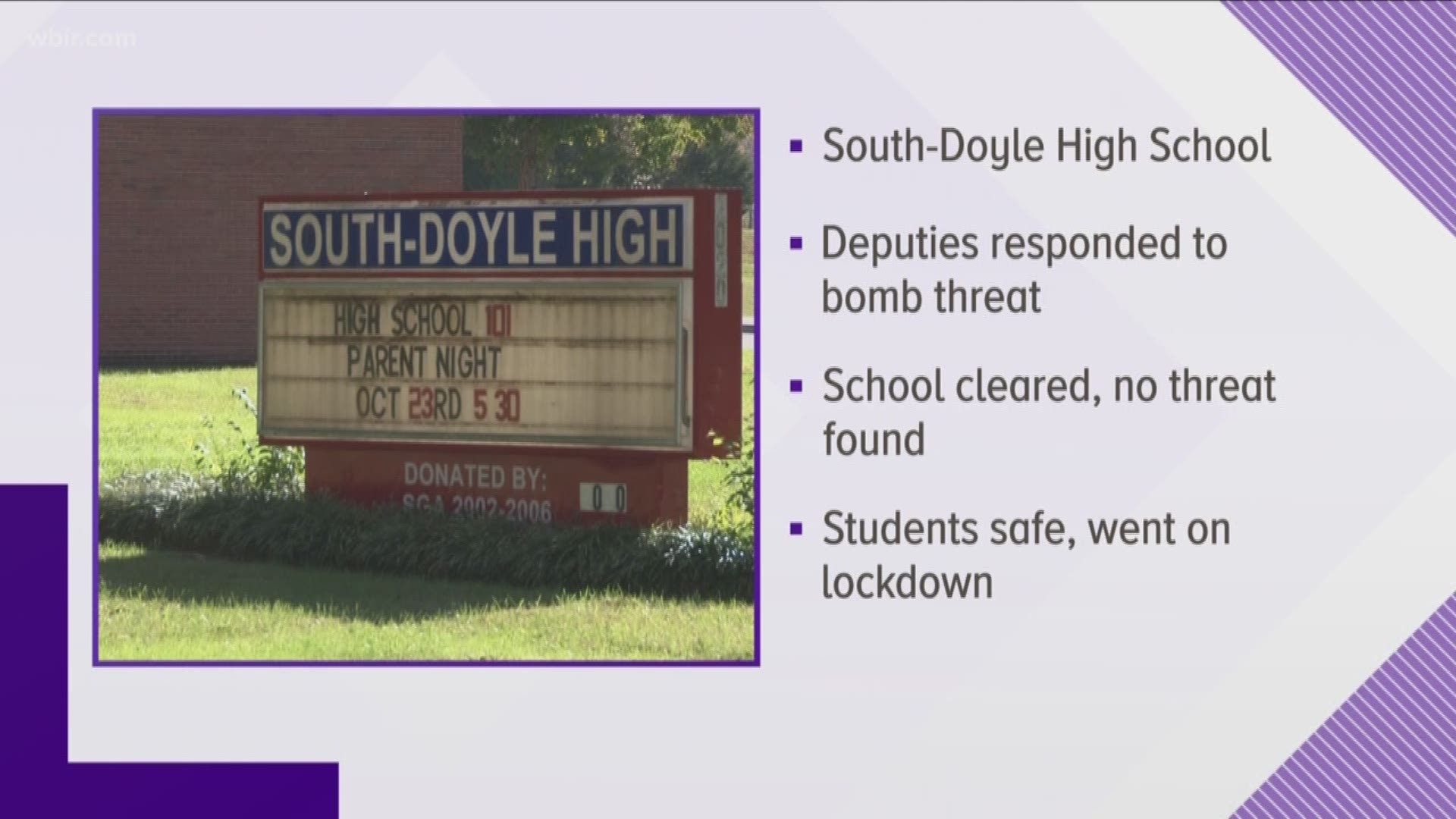 Officers responded to the school for a report of a bomb threat and called KCSO’s Bomb Squad to help clear the scene. Investigators found the threat not to be viable.