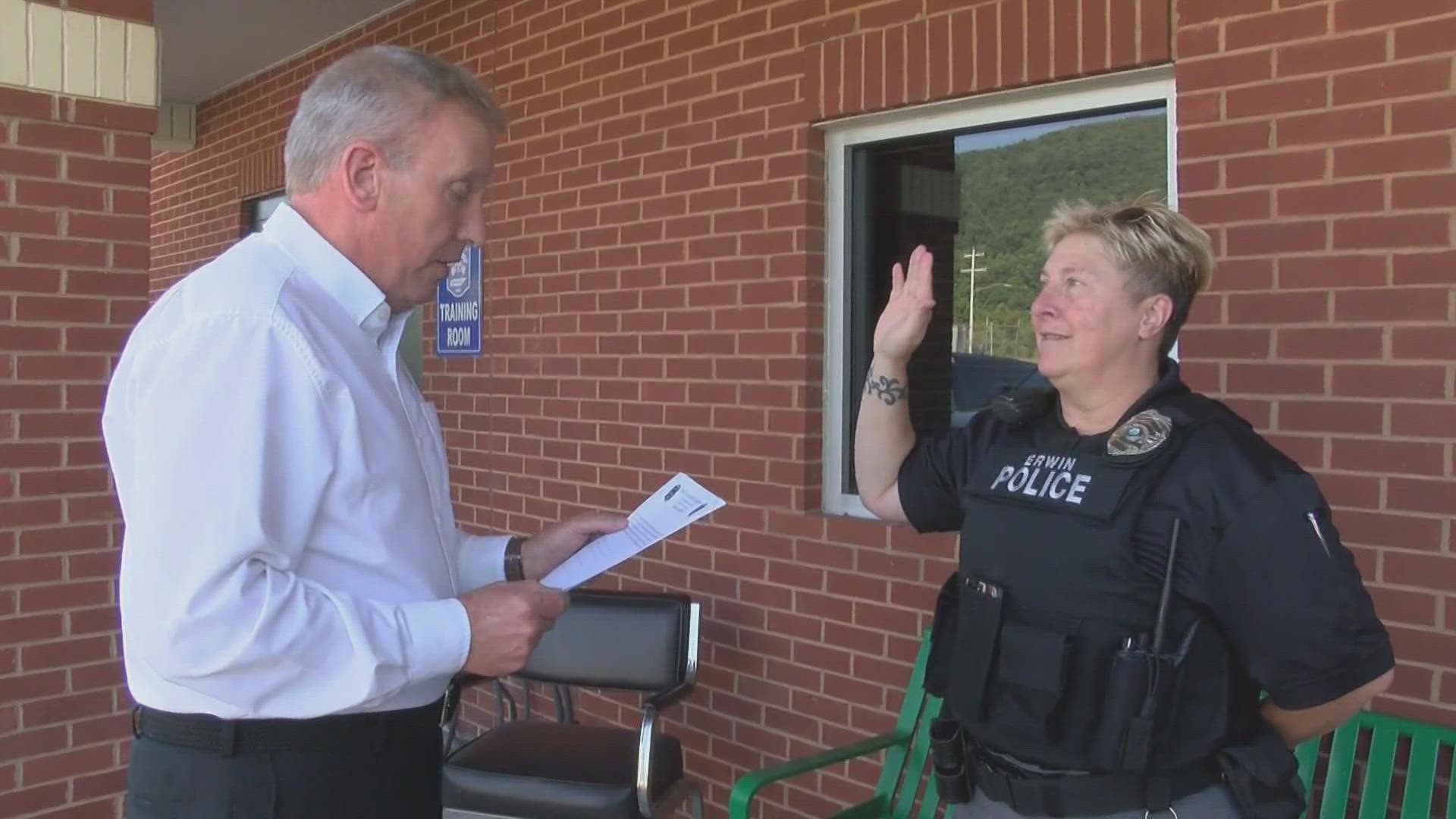 Tammy Ray was officially sworn in Tuesday as the first female police officer in the more than 130-year history of the Erwin Police Department.