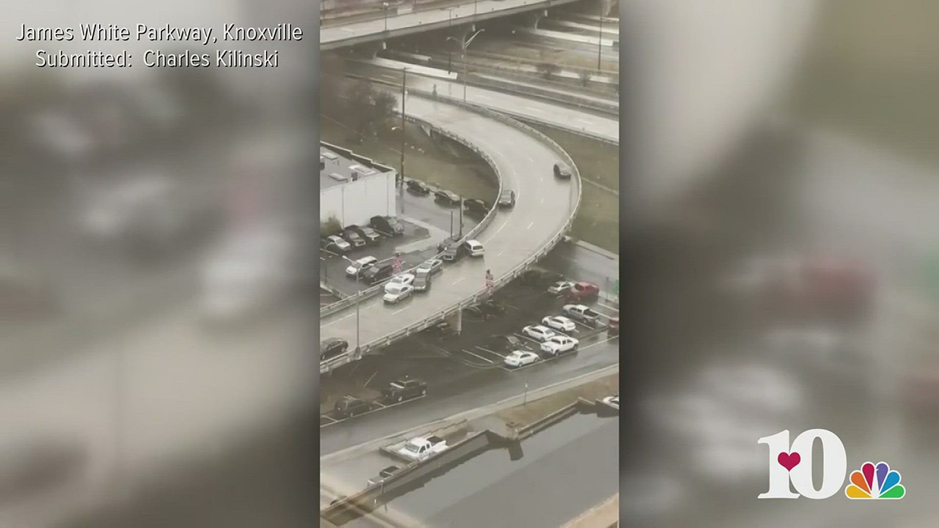 The James White Parkway ramp was a real, icy mess in downtown Knoxville Monday morning