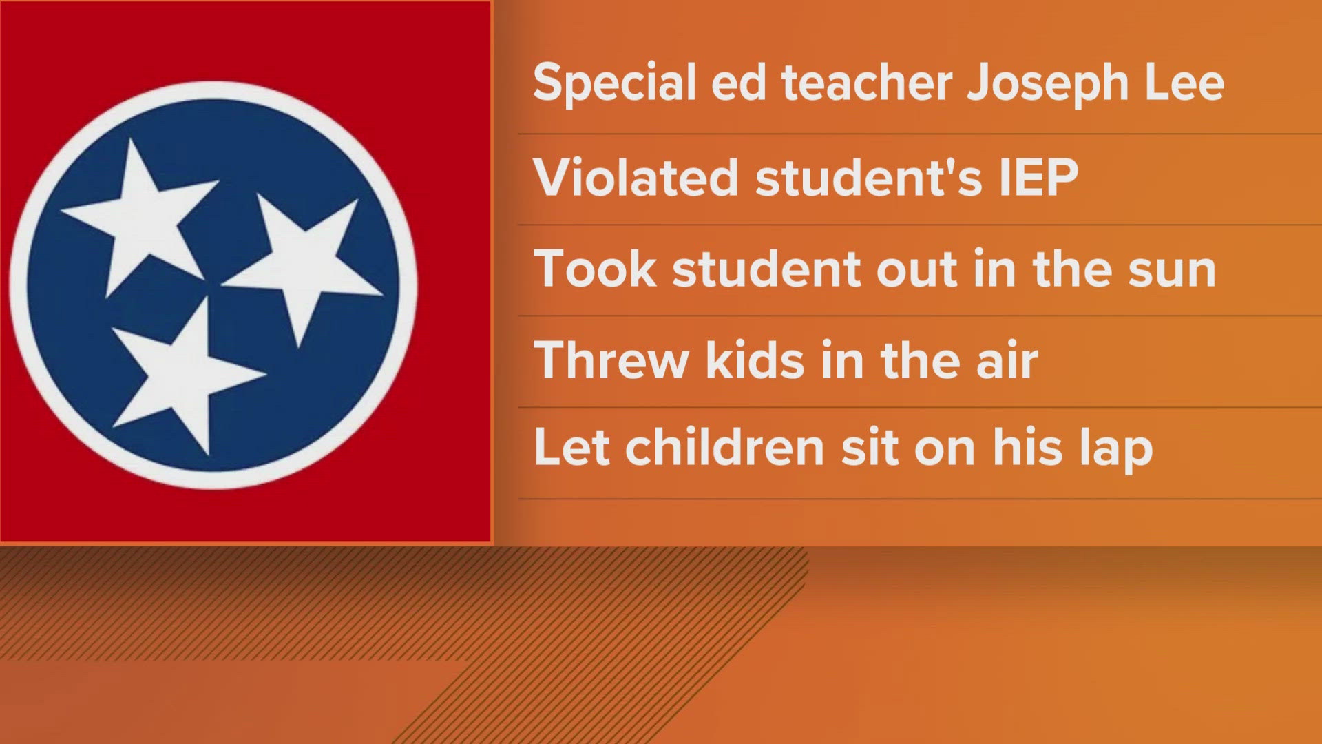 Joseph Lee worked as a special education teacher. According to his personnel file, Lee threw children into the air and allowed students to sit on his lap.