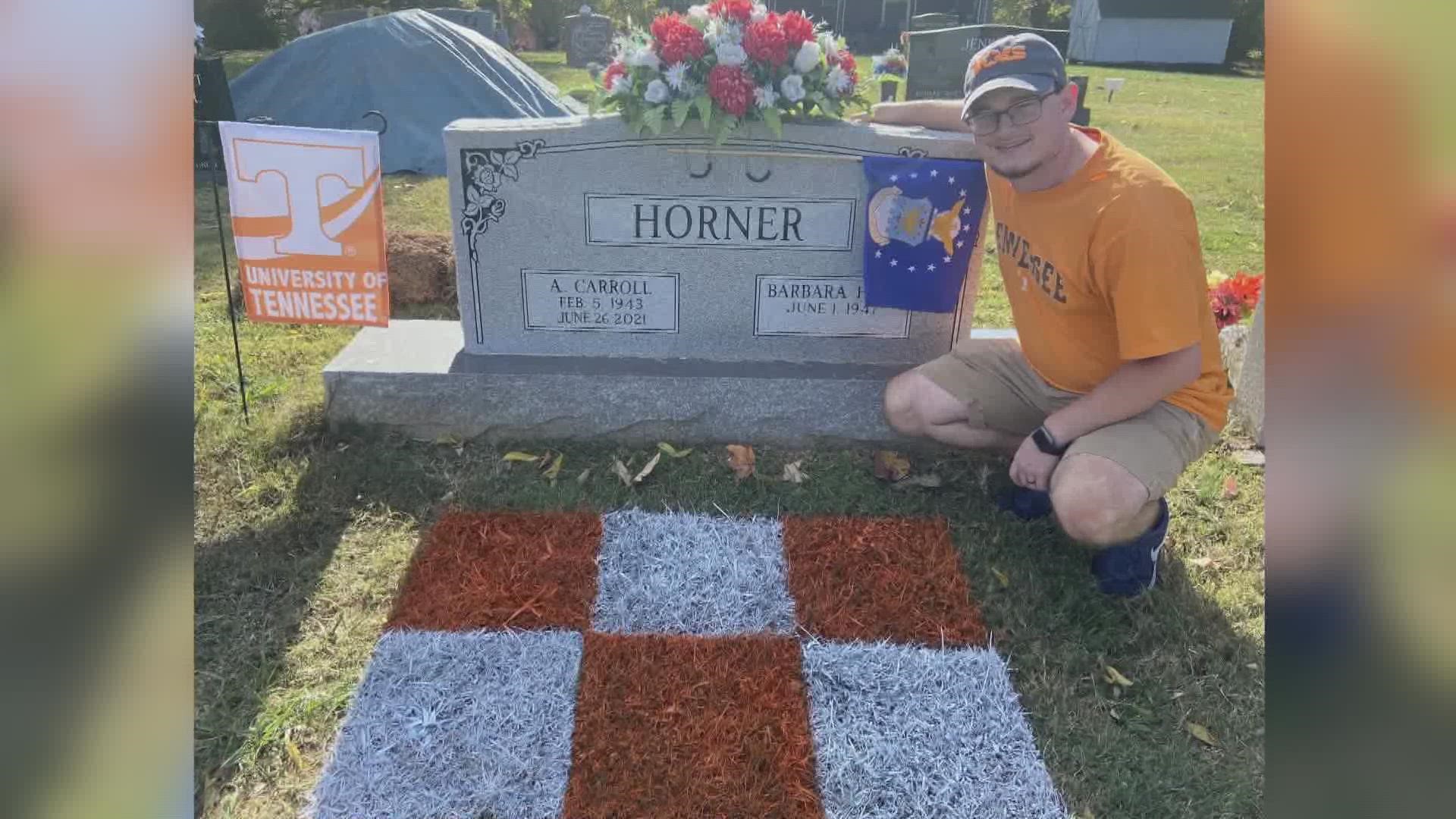 Josh Hazelwood painted an orange-and-white checkerboard on the grave of his grandfather ahead of Tennessee's game against Alabama.