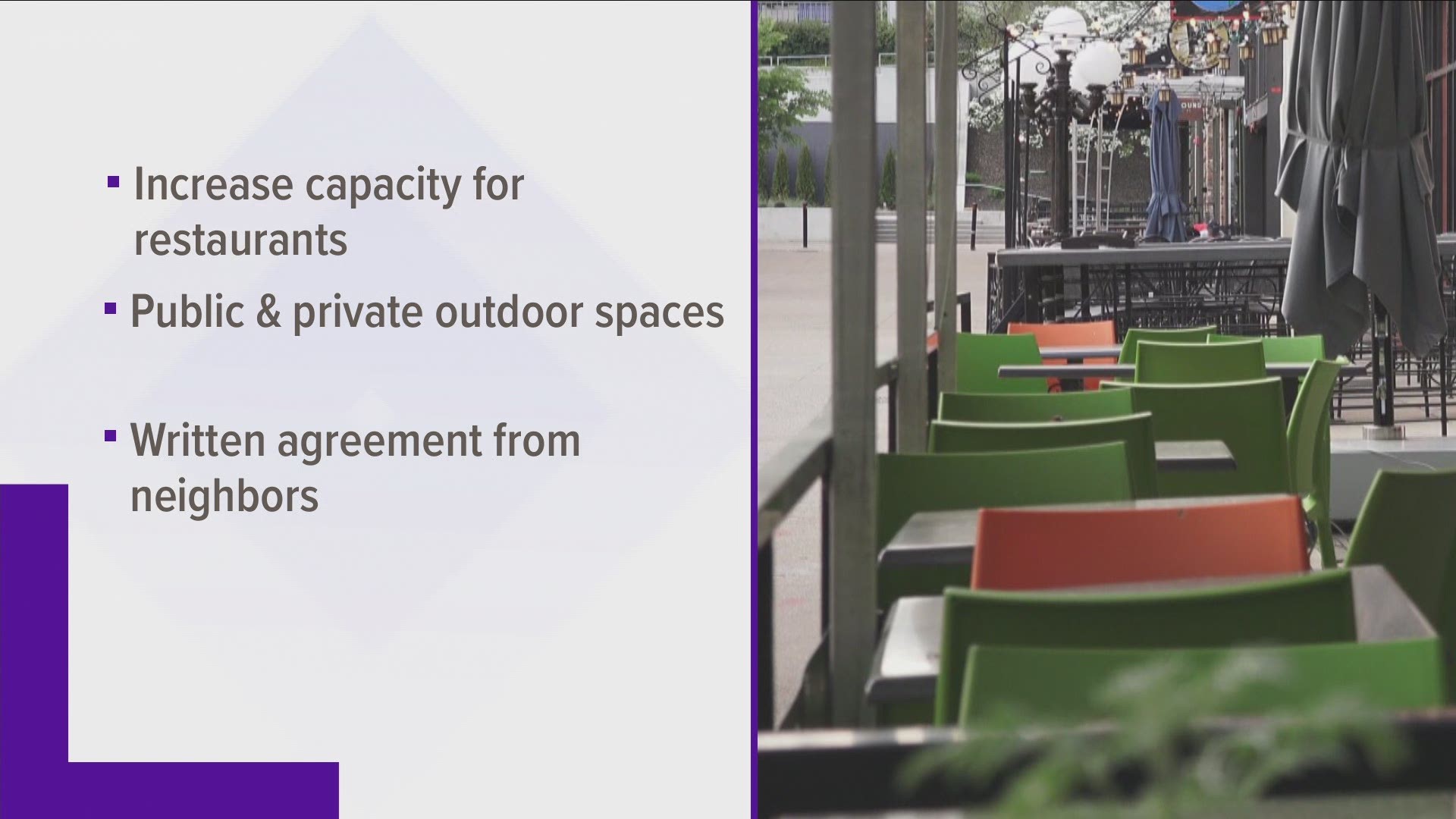 The permits will allow restaurants to expand outdoor seating to parking spots and other private/public outdoor spaces.