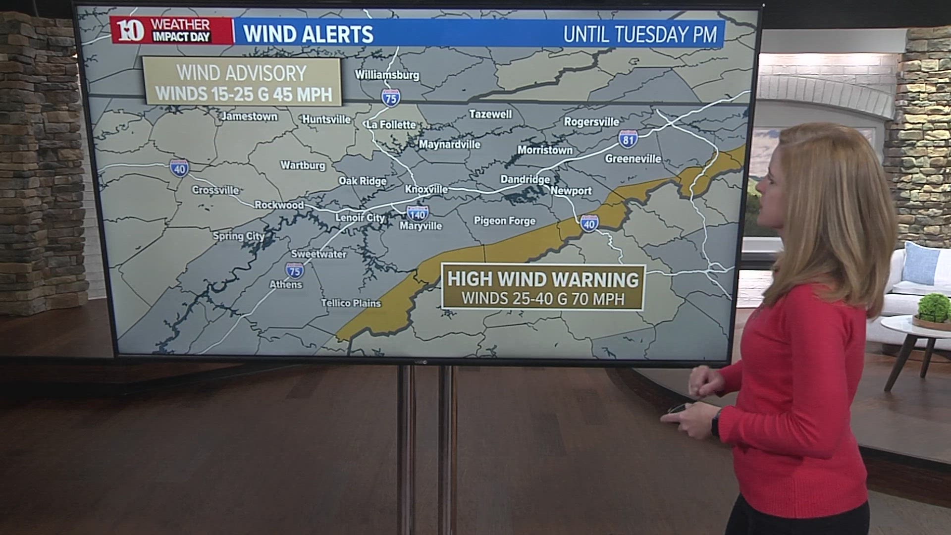 The winds are expected to pick up Monday night and last through the night.