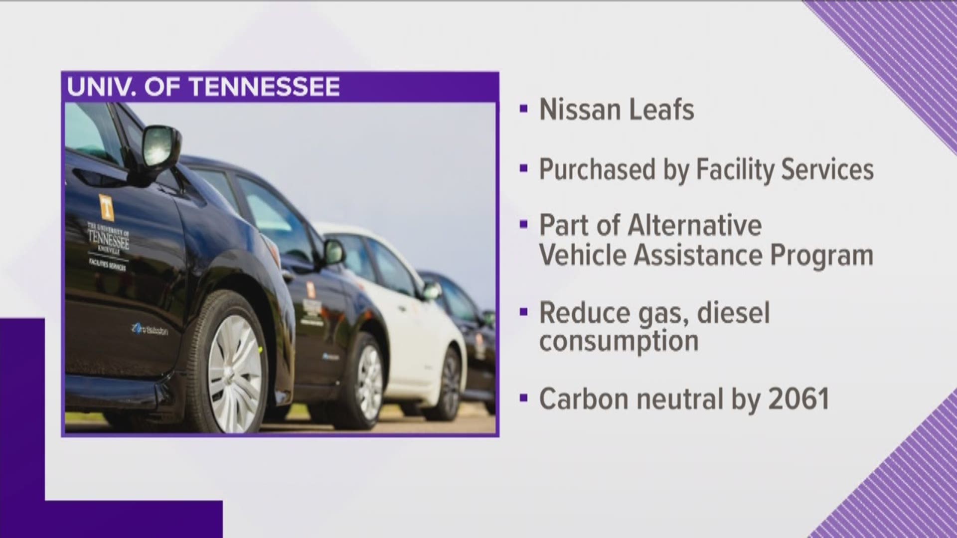 UT has eight new electric vehicles. The university says the Nissan Leafs are for facility services employees.