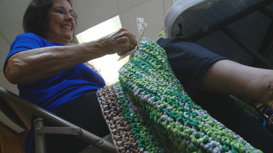 Pay it Forward Volunteers turn plastic grocery bags into sleeping mats