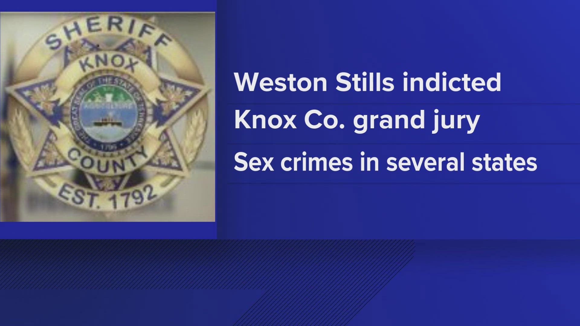 The Knox County Sheriff's Office said Weston Stills was indicted by a Knox County grand jury, and authorities had identified five survivors.