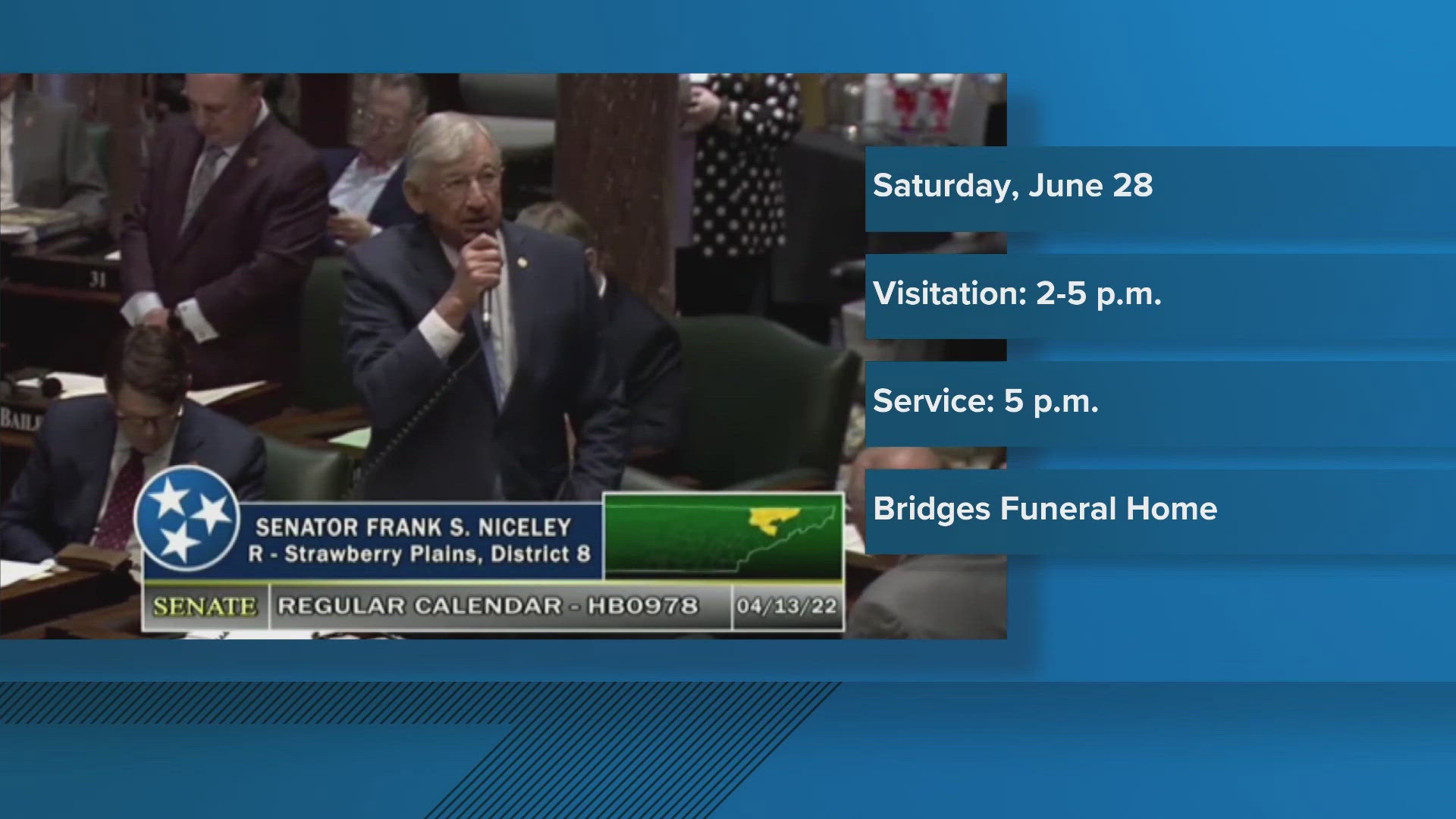 Niceley died of a heart attack at 78. He served in the legislature from 1988 to 2025.