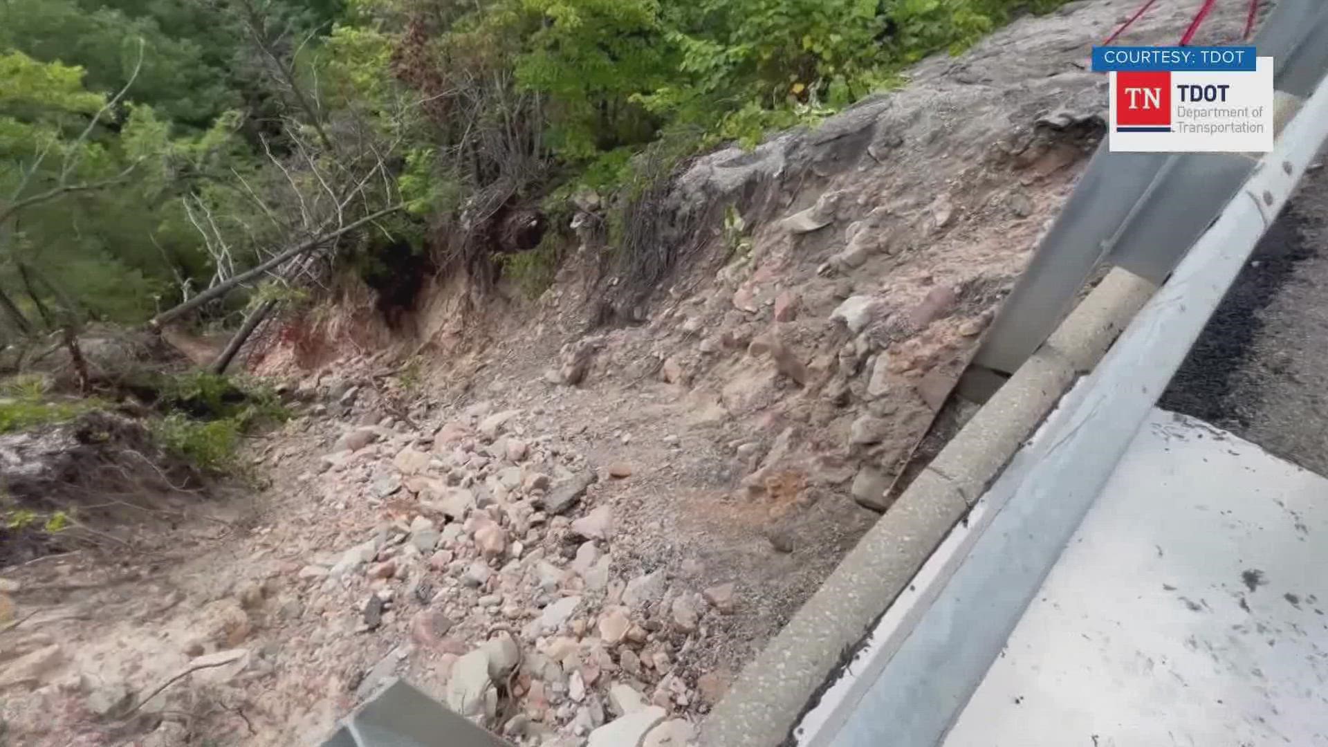 TDOT released video of the rockslide after crews closed a lane on Interstate 75 in Campbell County.