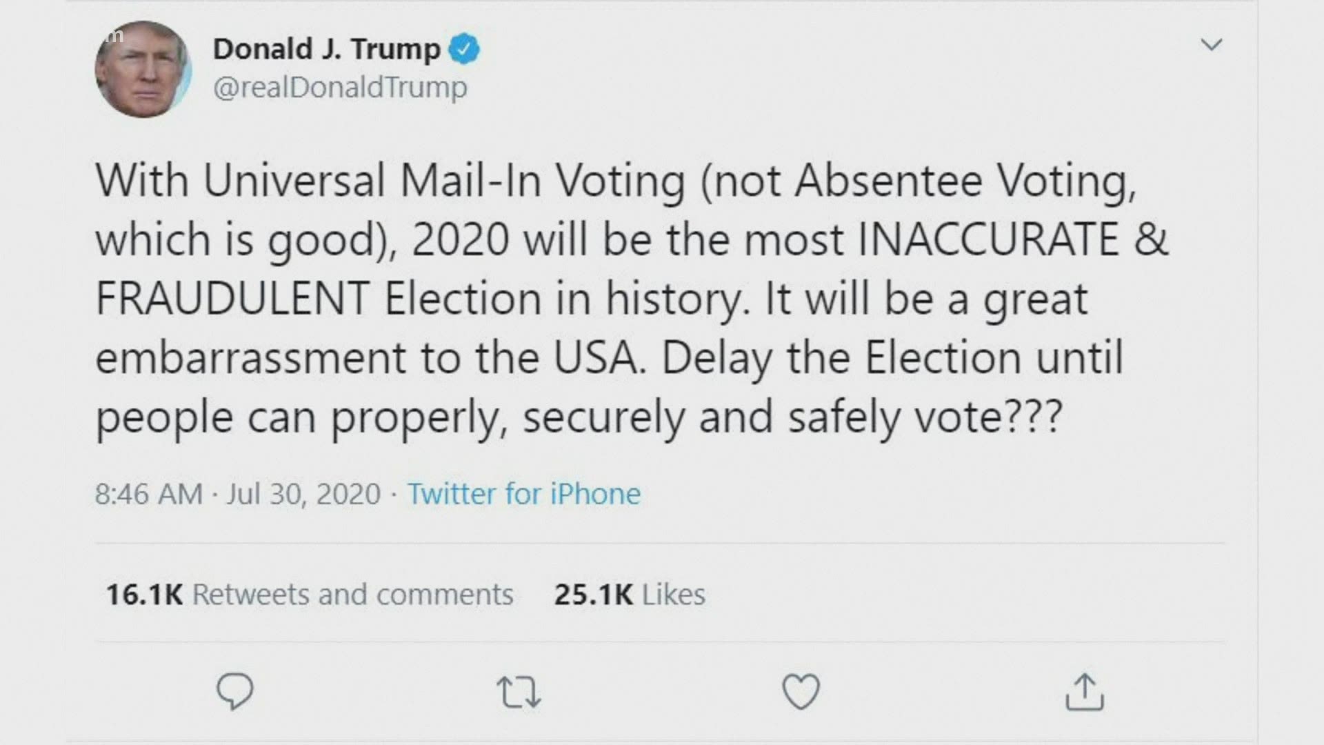 President Trump posted a tweet suggesting to move Election Day back on Thursday.
