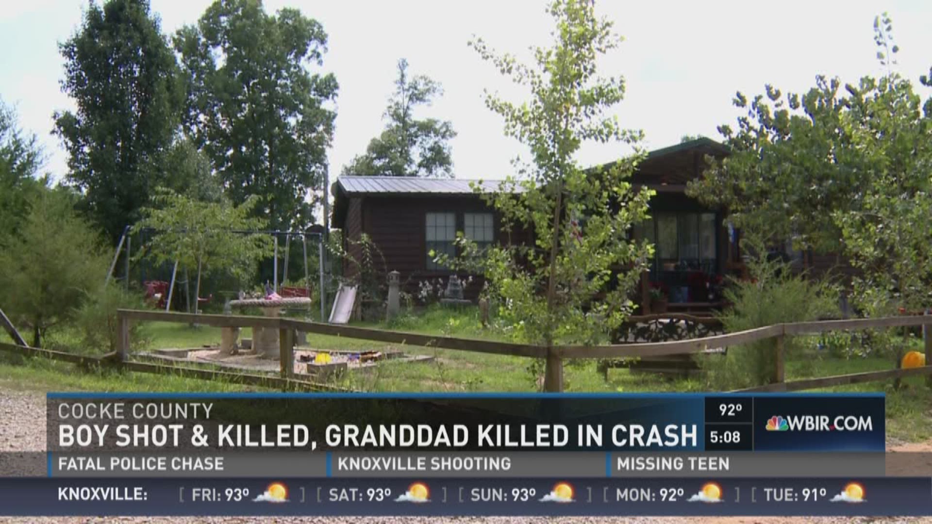 A seven-year-old boy was found dead of a gunshot wound, and his grandfather died in a car crash shortly after.