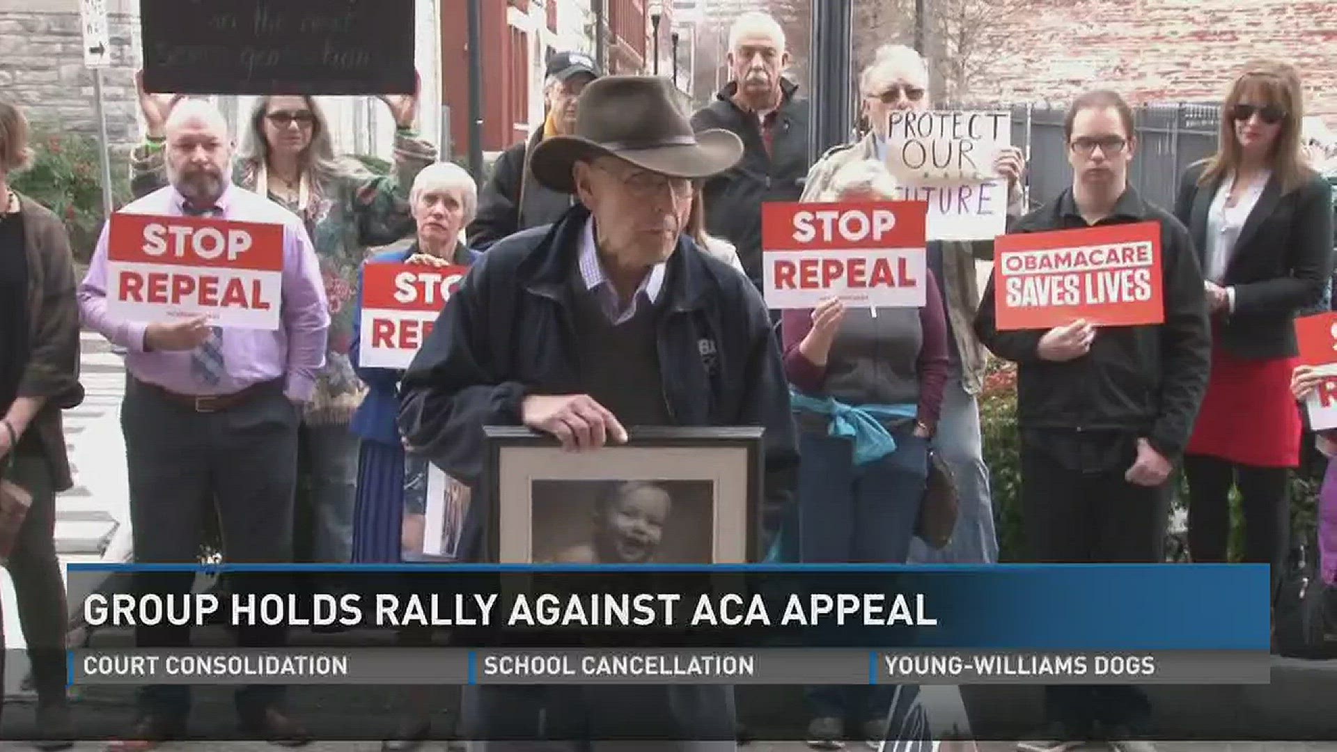 Jan. 19, 2017: A group rallied outside Senator Lamar Alexander's Knoxville office to protest repeal of the Affordable Care Act.