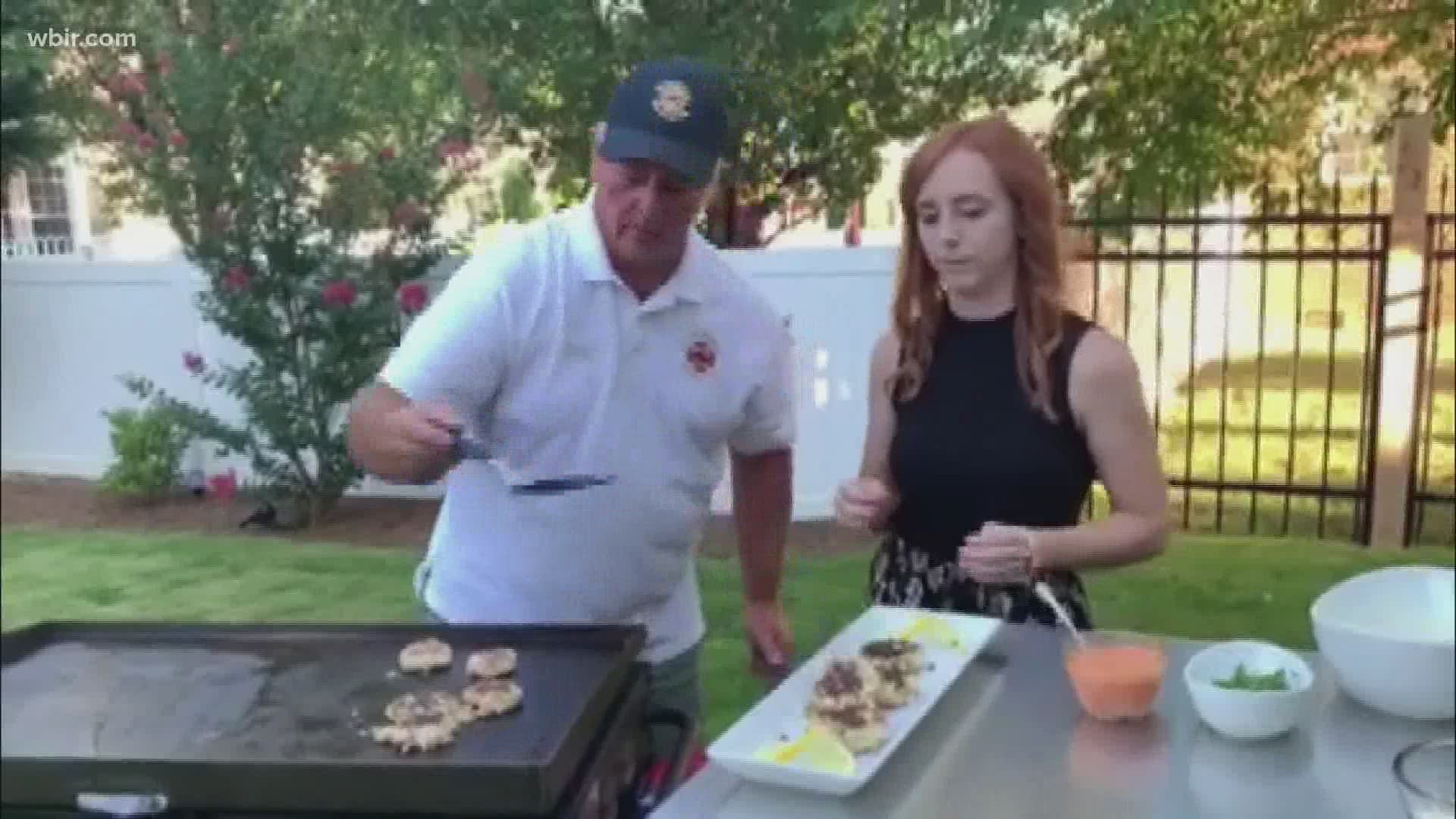 Capt. D.J. Corcoran with the Knoxville Fire Dept. enlists the help of his daughter to make crab cakes. July 20, 2020-4pm.