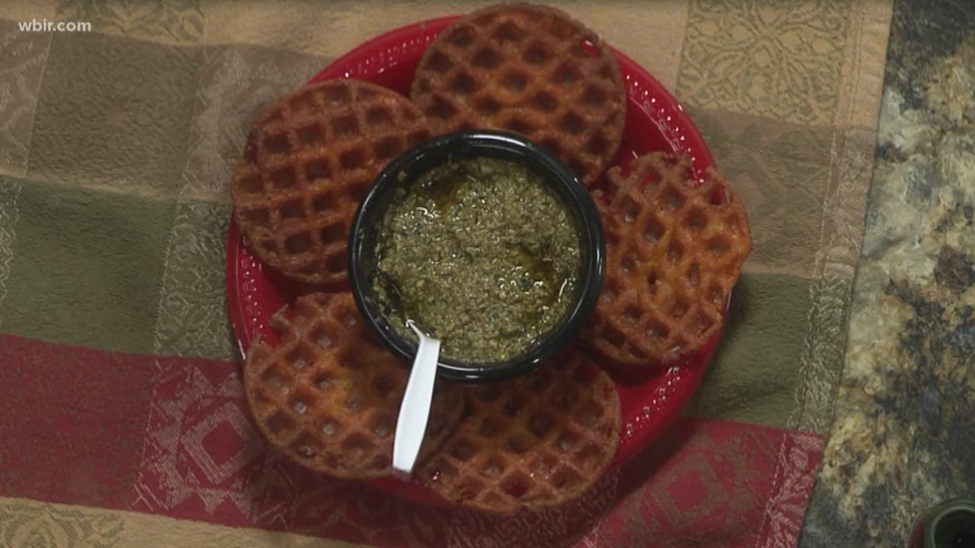 Capt. D.J. Corcoran with the Knoxville Fire Department shares a recipe for cheese waffles with a pesto sauce. Jan. 28, 2020-4pm.