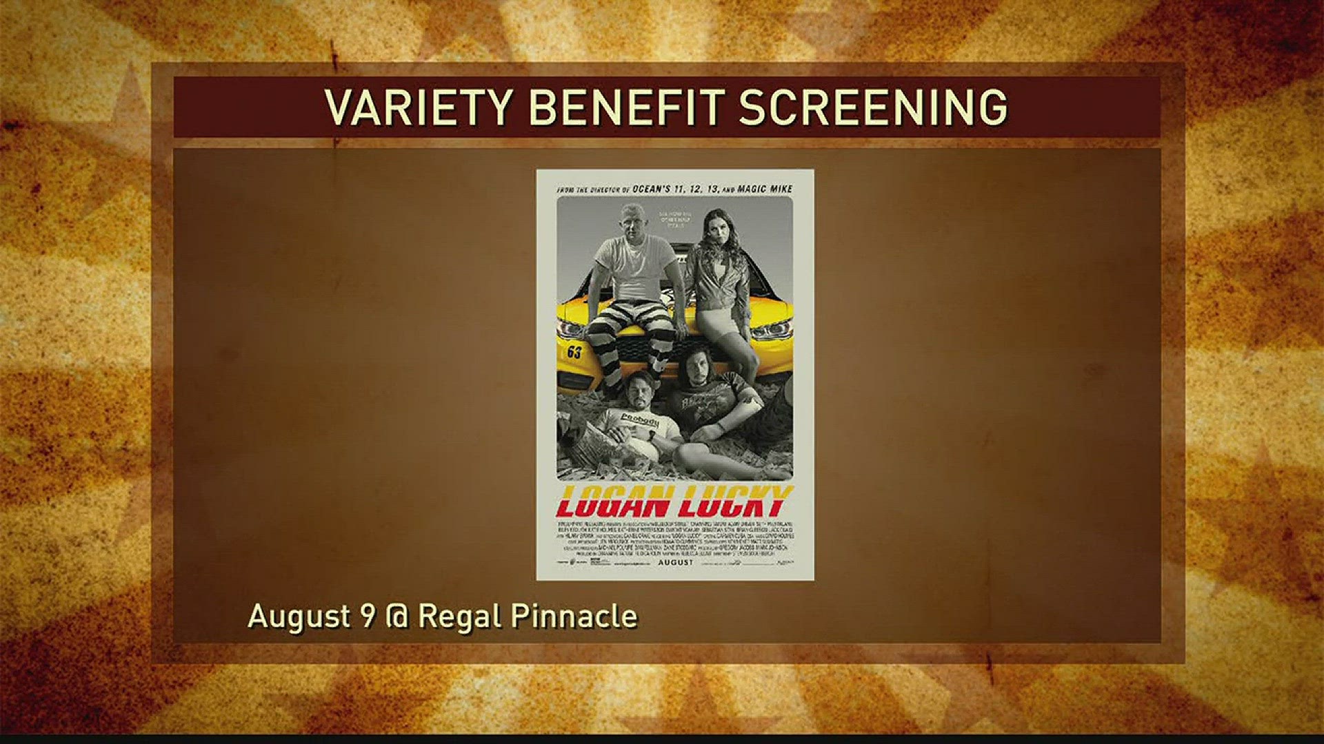 Actor Channing Tatum and director Steven Soderbergh will attend a benefit screening for their new movie, Logan Lucky, in Knoxville to benefit Regal's Variety- A Children's Charity.