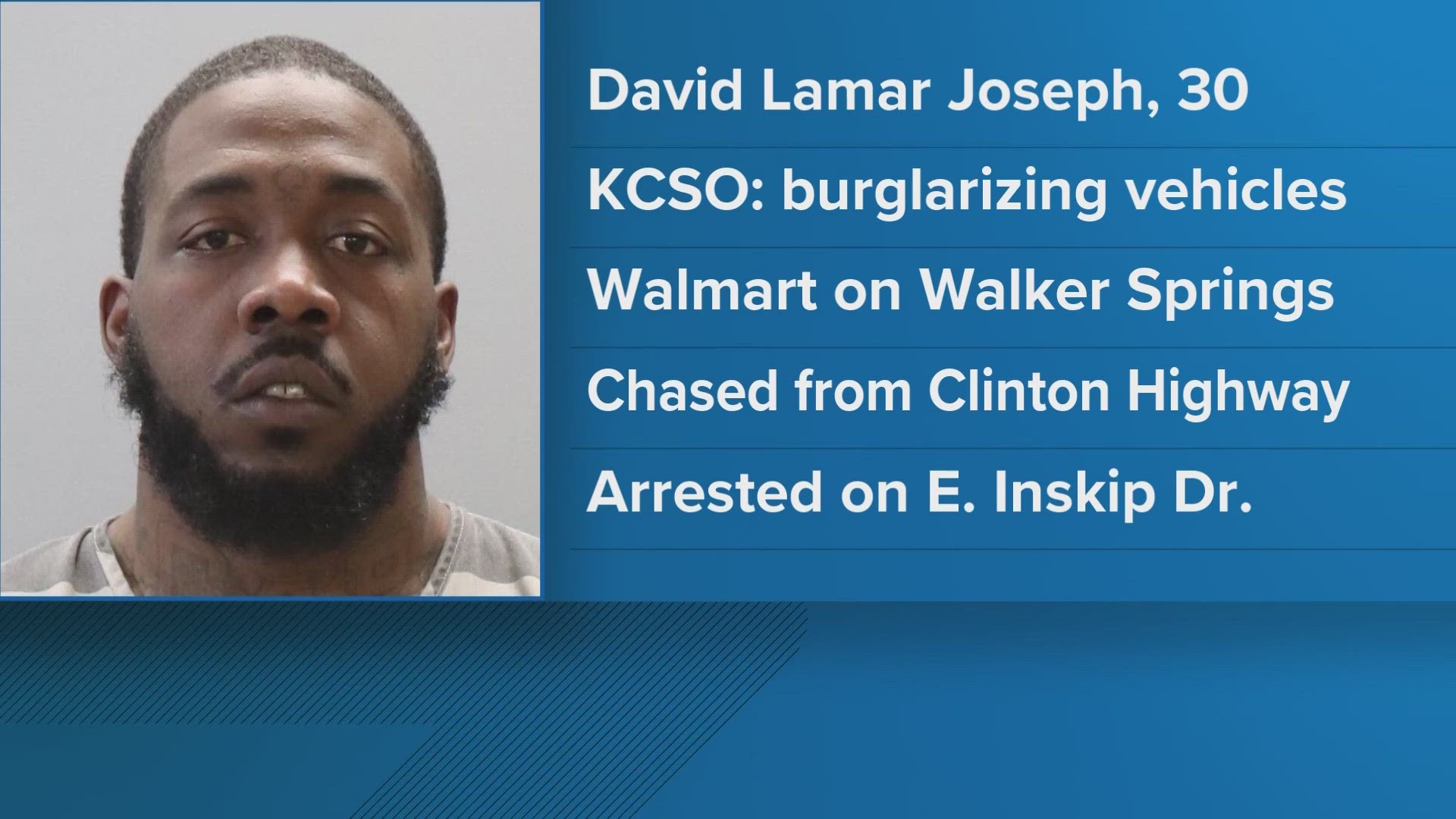 The chase began after deputies were alerted about a man, David Lamar Joseph, burglarizing vehicles in the parking lot of a Walmart off Walker Springs Road.