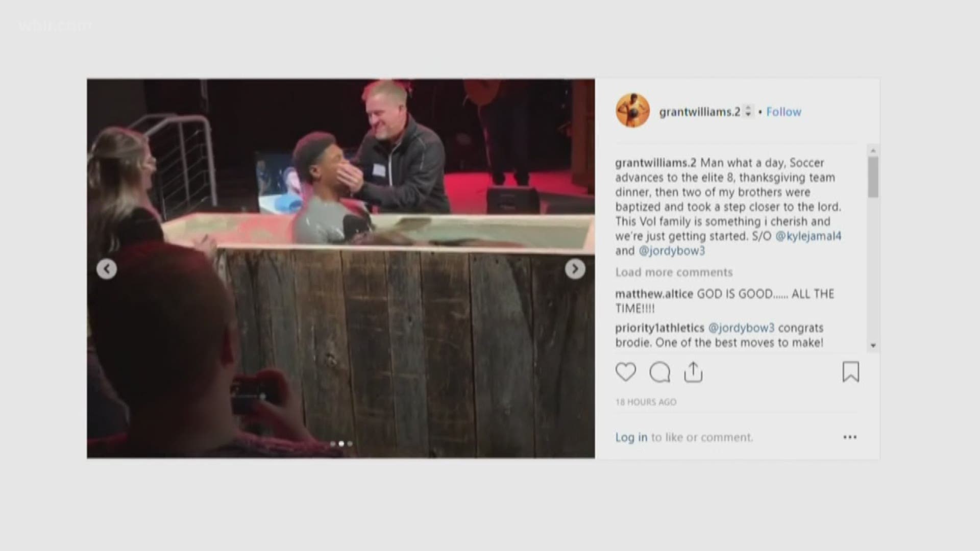 Grant Williams shared a video on Instagram of teammates Kyle Alexander and Jordan Bowden getting baptized.