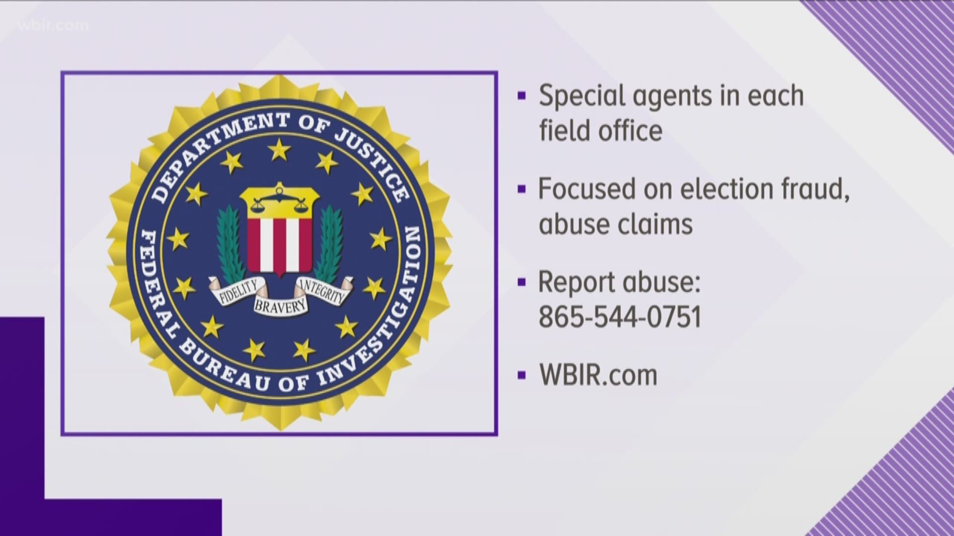 Next Tuesday- the FBI will have special agents in each field office ready to track down any questions about election fraud or abuse.