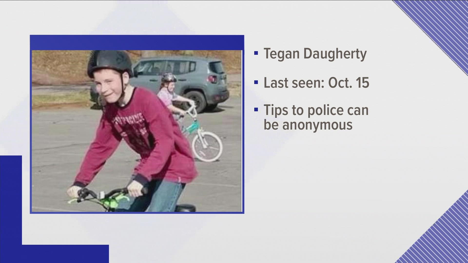 Teagan Daughtery was last seen riding a black bike with green wheels two weeks ago.