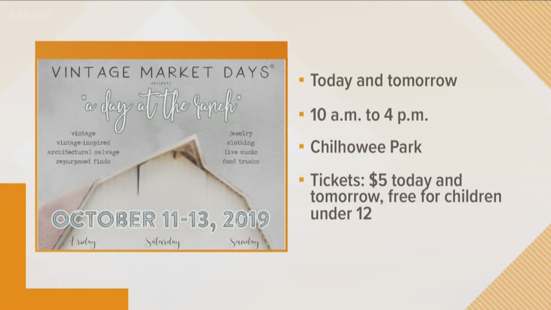Vintage Market Days "A Day at the Ranch" theme going on this weekend at Chilhowee Park. Tickets are $5. Children 12 and under are free.