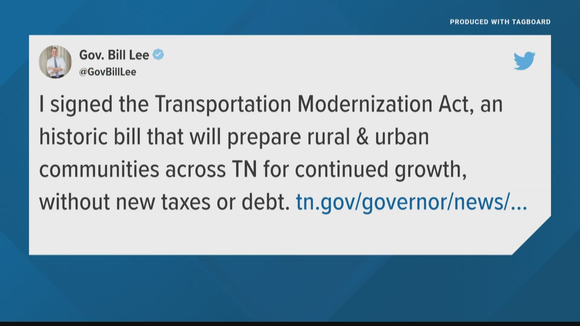 Lee's office said the plan will give TDOT the resources needed to solve the state’s current and future mobility challenges.