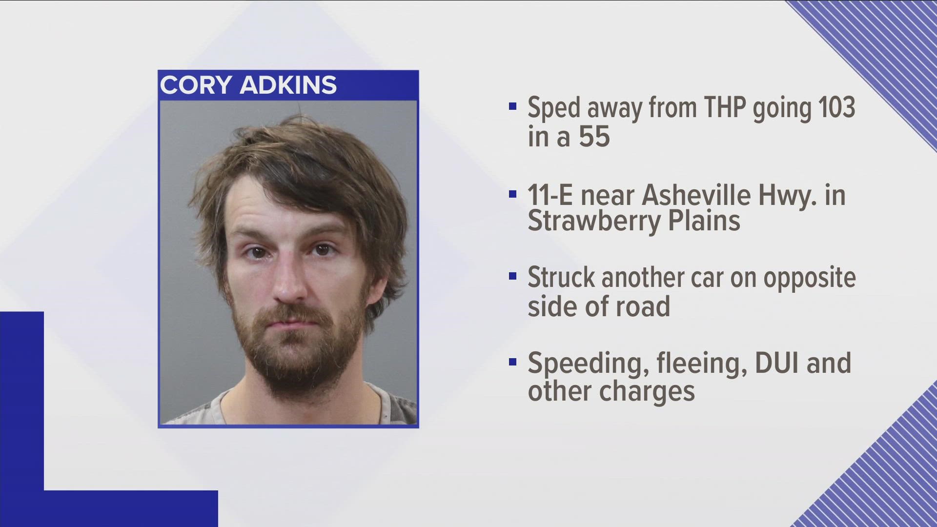 The Tennessee Highway Patrol said a man driving away from authorities was given several charges on Saturday, after he crashed into another car.