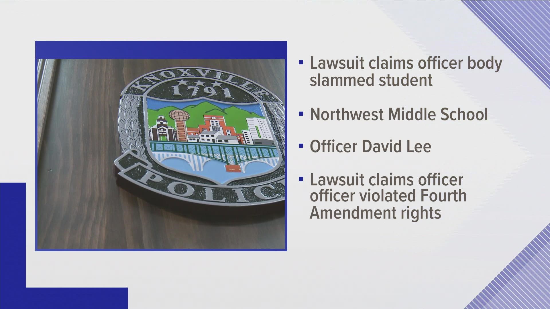 The lawsuit said that Officer David Lee illegally handcuffed and searched an 8th-grade student, and also injured him by slamming him down on a table.