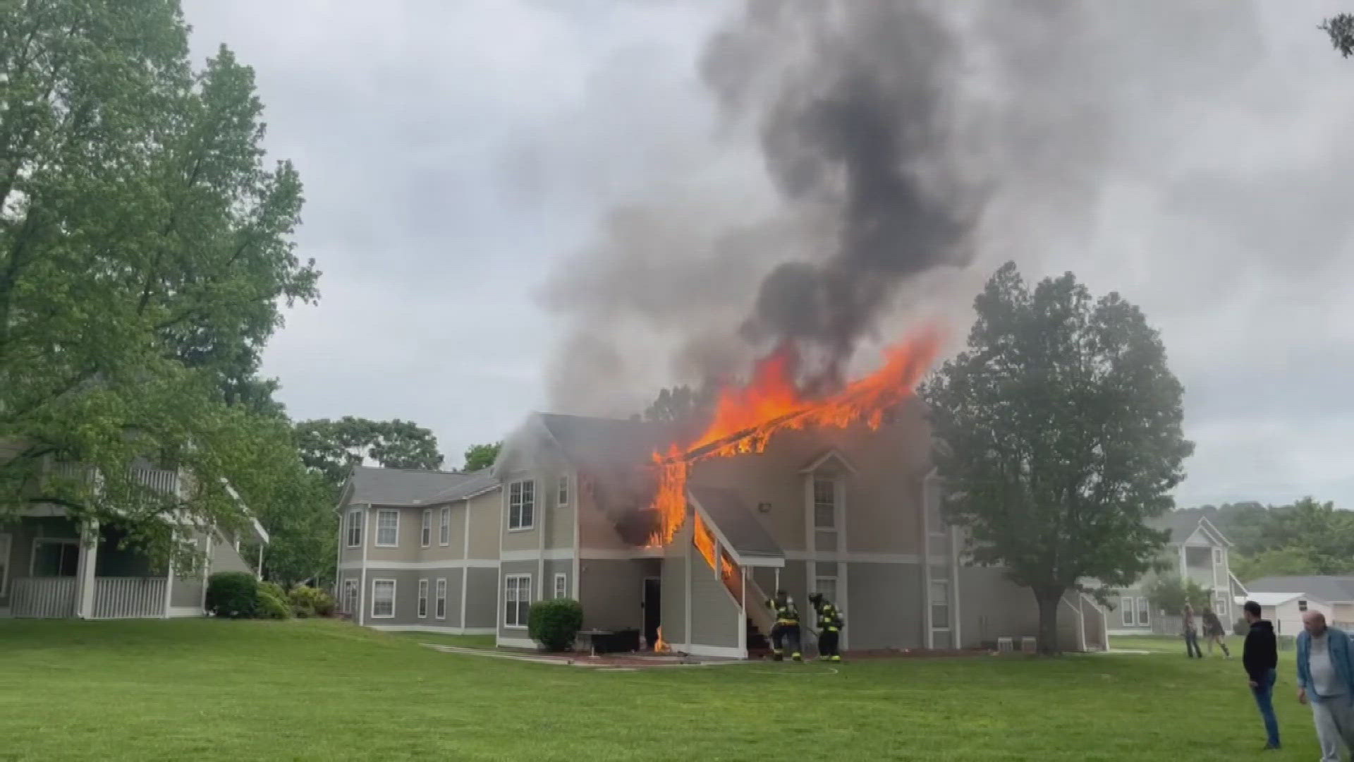 Knoxville Fire said a cigarette was tossed into a flower pot and led to the fire that impacted eight units and 22 people in the apartment.