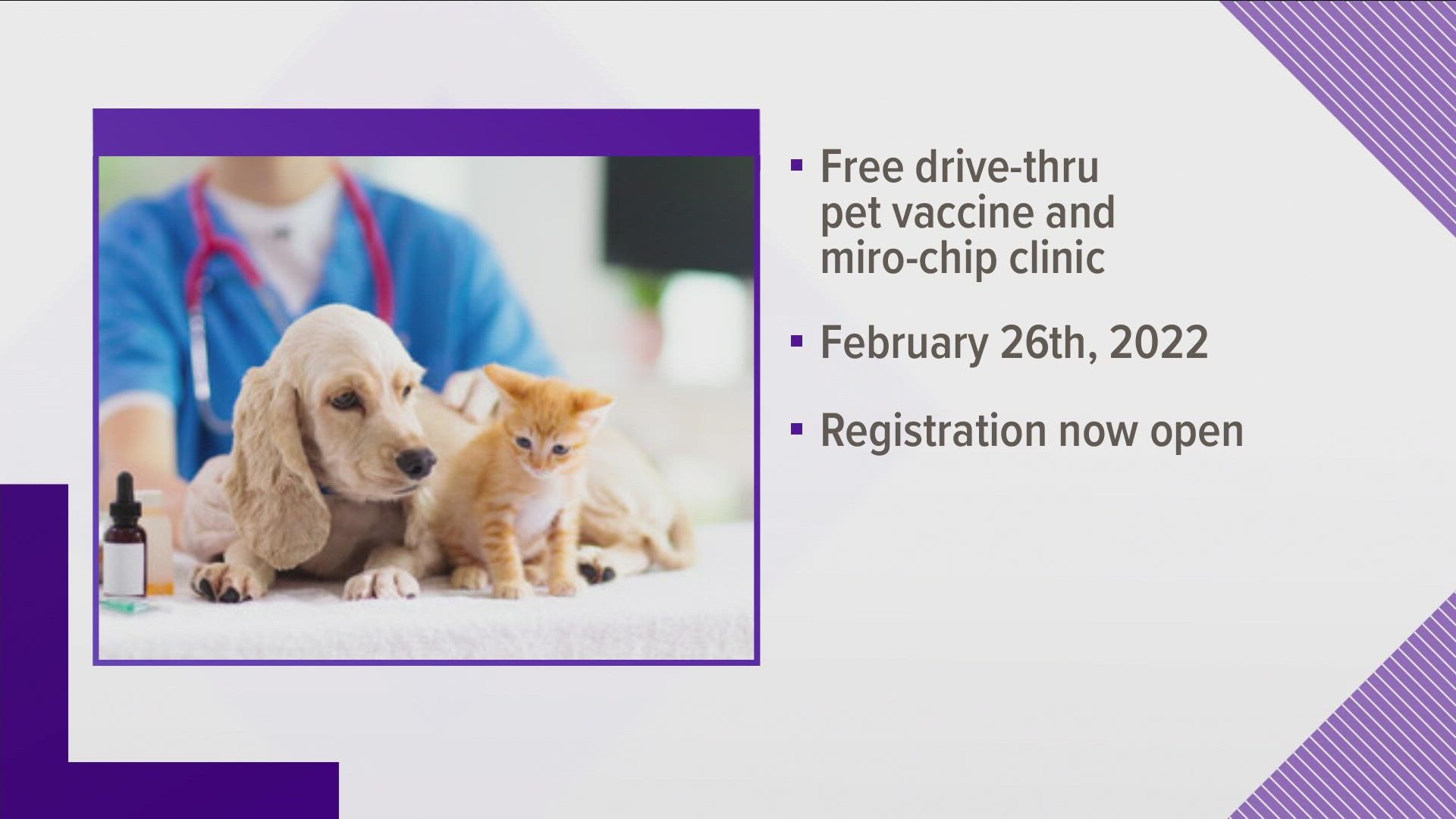 Free drive-thru pet vaccine and microchip clinic on Feb. 26 