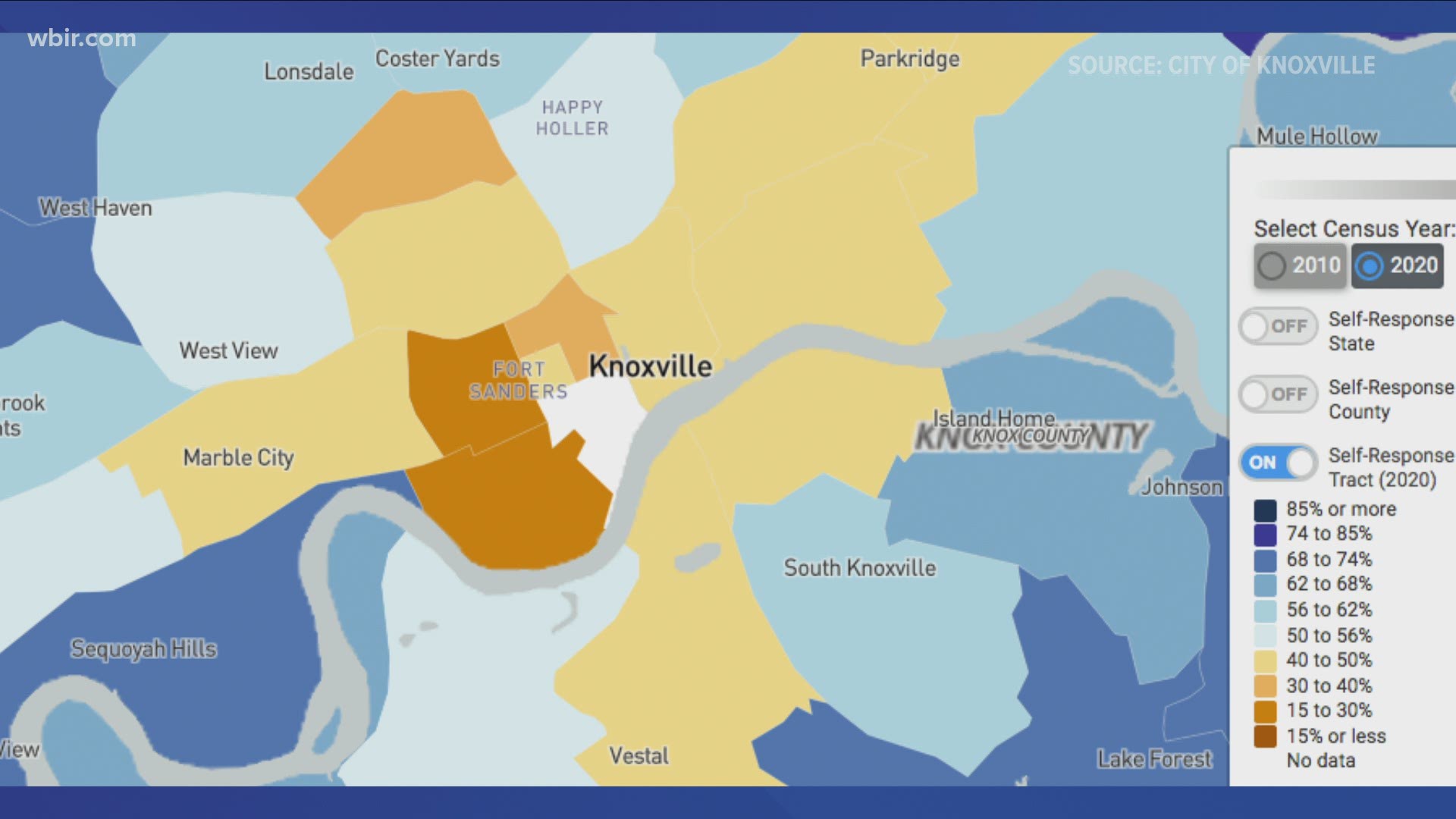 New numbers show parts of Knox County are well below the national average for submitting responses to the 2020 Census.