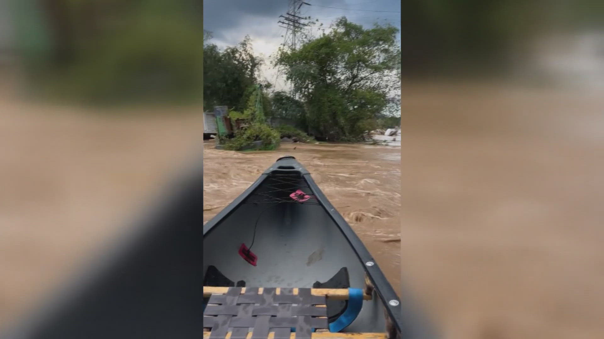 Debris can be seen littered around the city after historic flooding swept through the area.