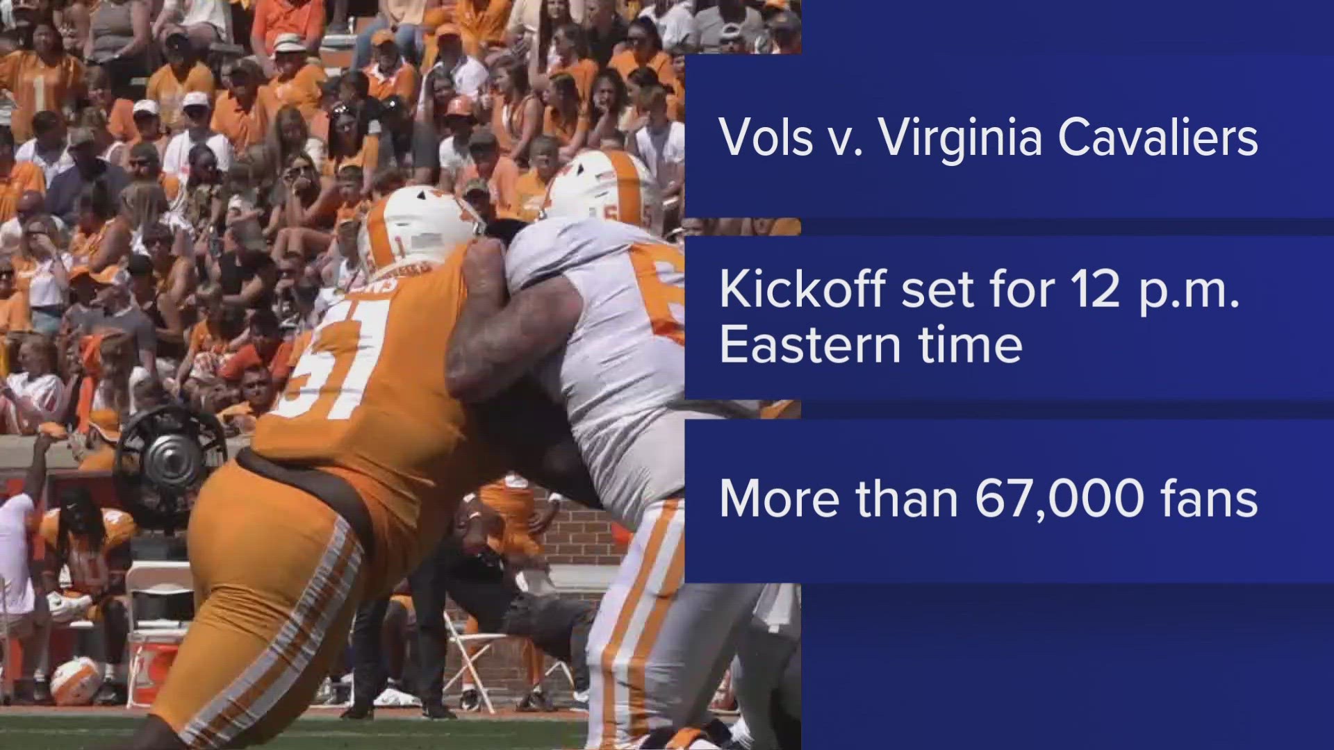 On Saturday, Tennessee will play against the Virginia Cavaliers in Nissan Stadium.