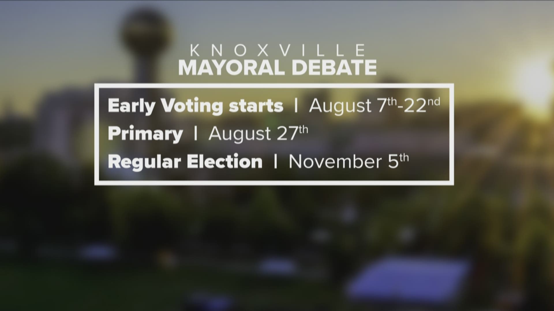 Knoxville's Mayoral Debate aired live on WBIR, on wbir.com, and WBIR Channel 10's Facebook page on Tuesday, August 6, 2019.