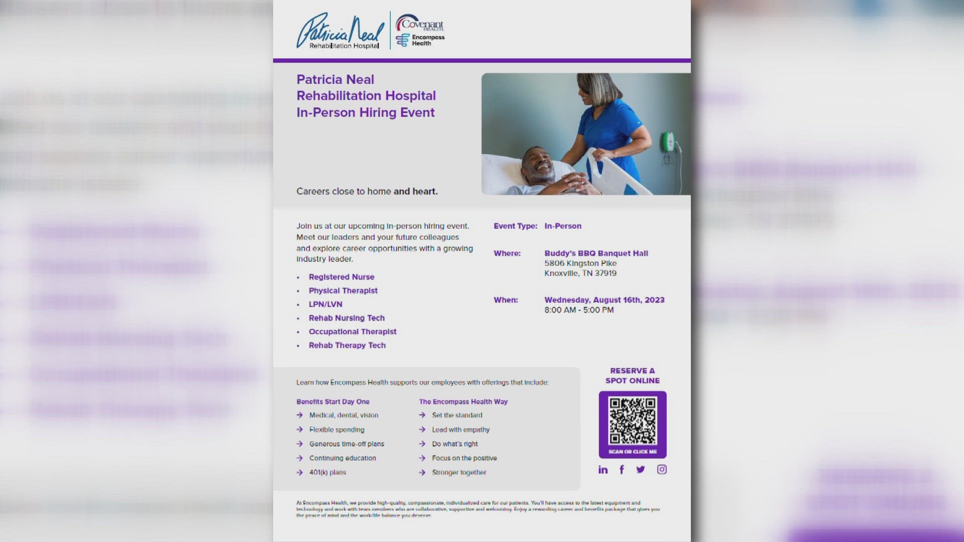 The Patricia Neal Rehabilitation Hospital is looking for registered nurses, physical therapists and more.