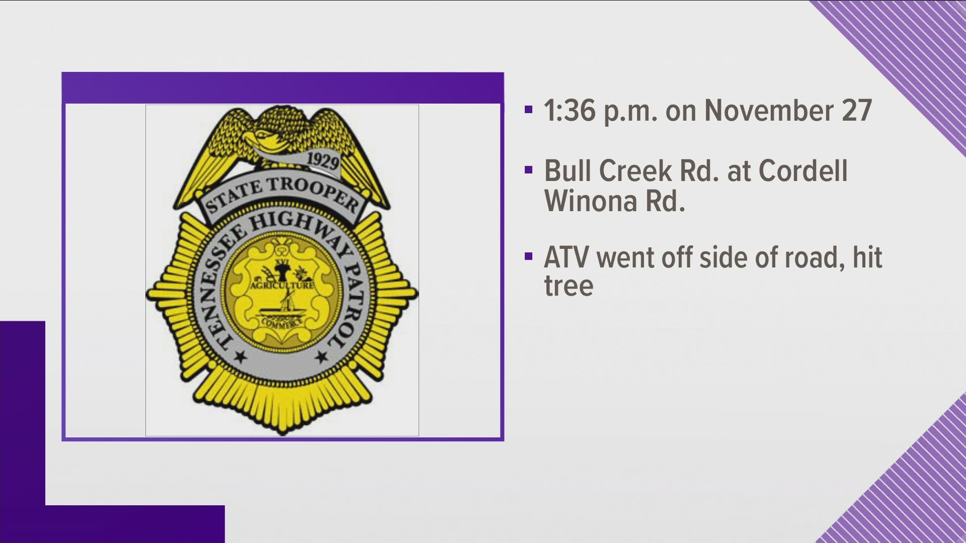 Officials say the accident happened on Bull Creek Road around 1:36 p.m. on November 27th.