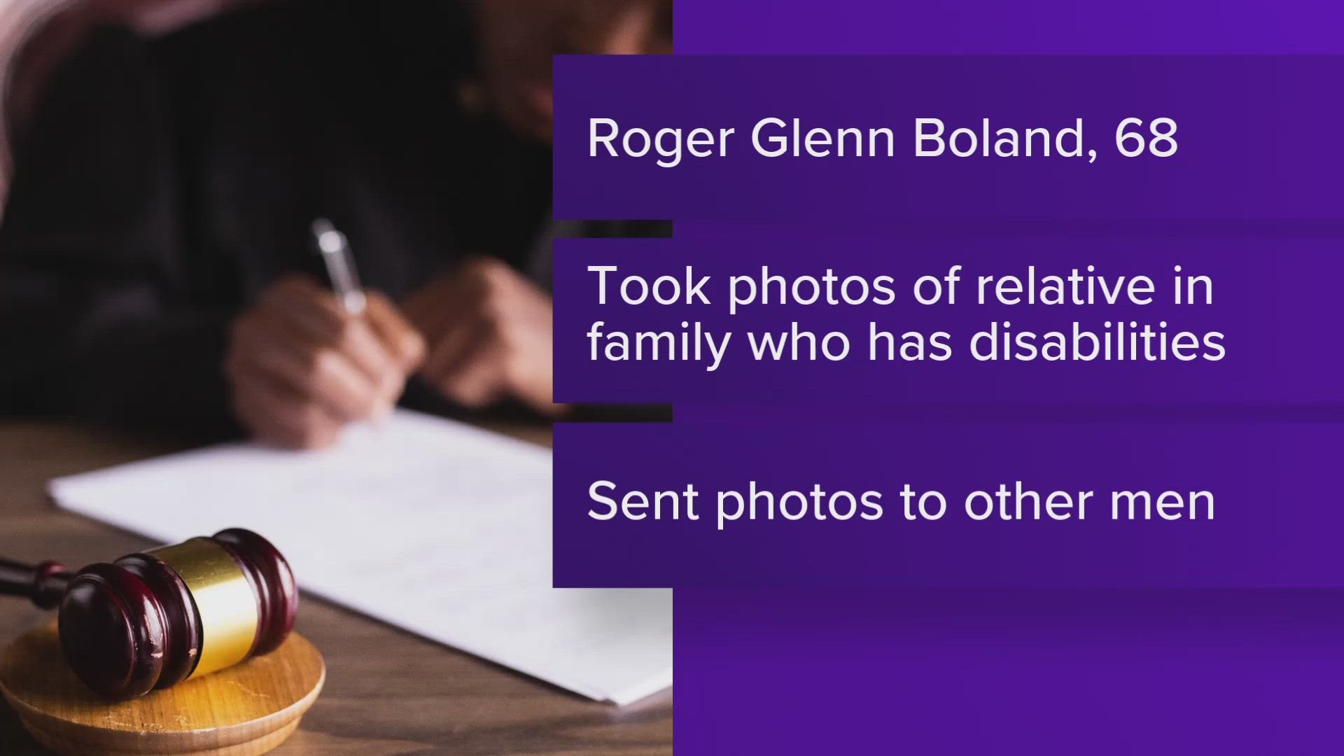 Roger Boland, 68, pleaded guilty to taking photos of a minor and sending them to other men.