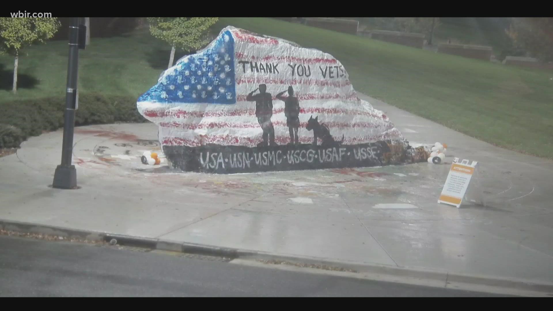 Several University of Tennessee's student organizations and groups are honoring veterans by painting The Rock.