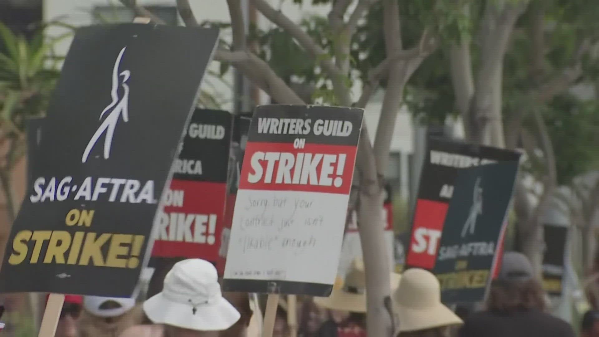 Jake Thomas said that SAG's goals with the strike are to negotiate better rate minimums for performers, negotiate better residuals and protect workers from AI.