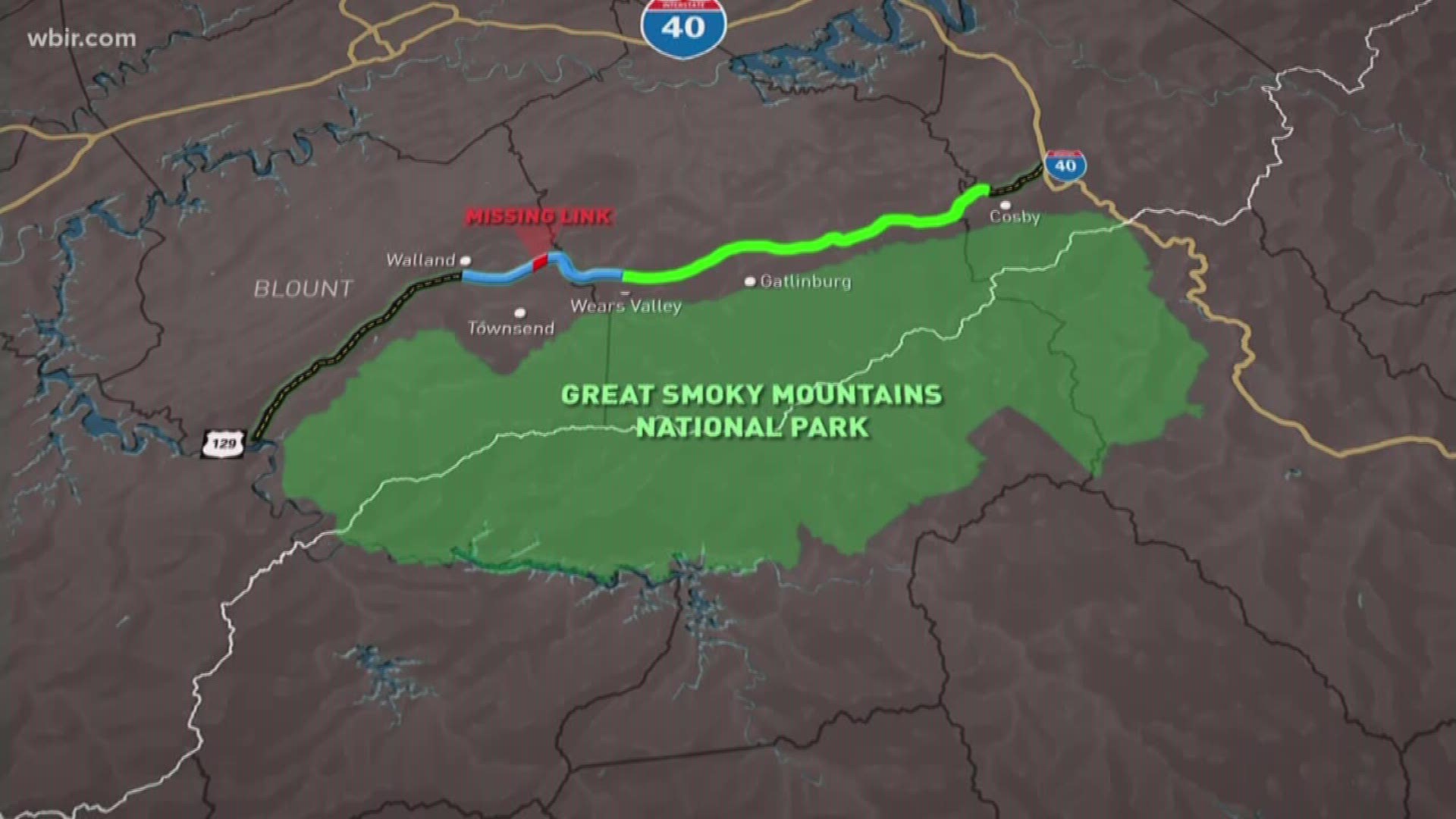the 16-mile stretch of the Foothills Parkway that runs between Walland and Wears Valley in Sevier County is now connected.