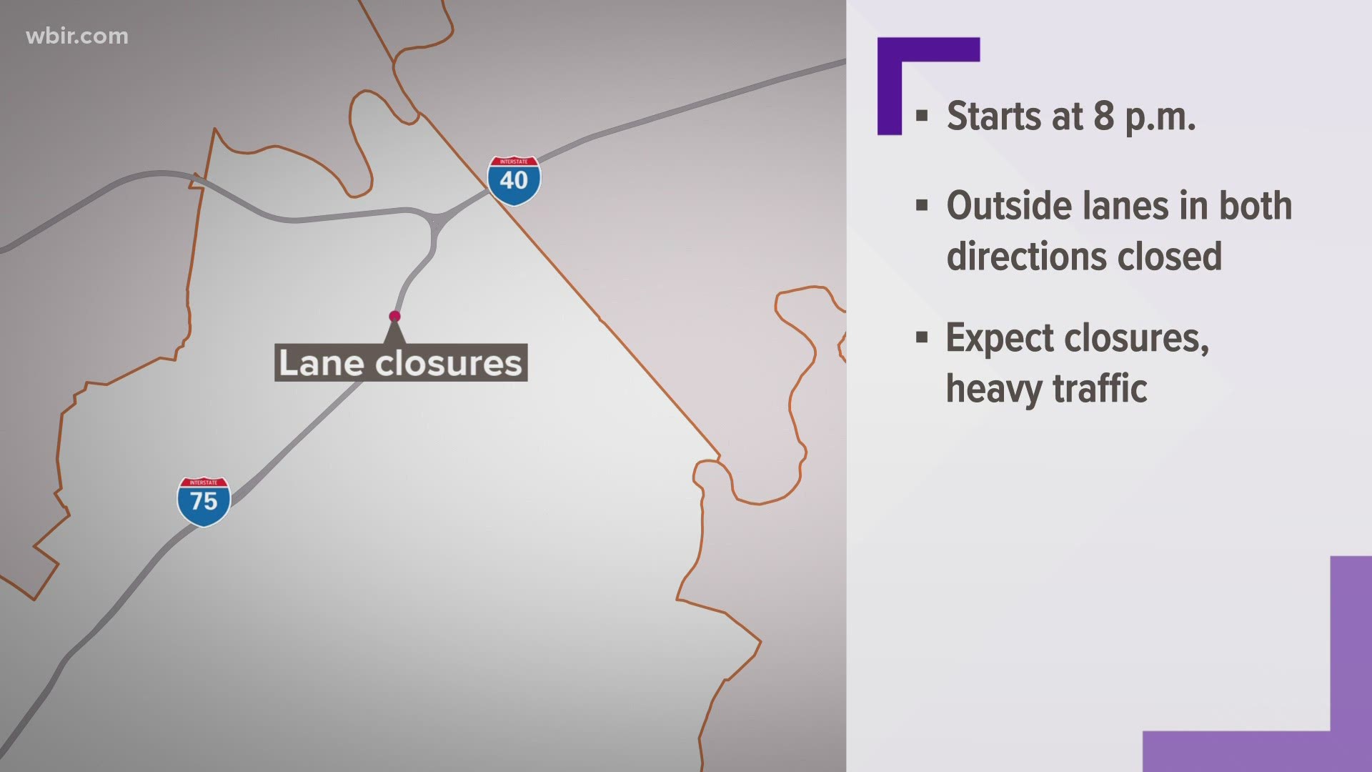 Starting at 8 p.m. Friday, TDOT crews will close the outside lanes of I-75 in both directions in Loudon County.