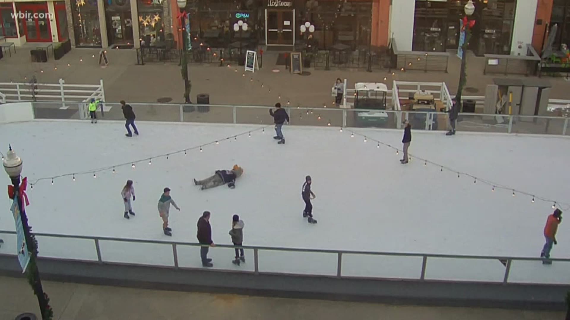 A moment when Chilly Bear surprises skaters at Market Square