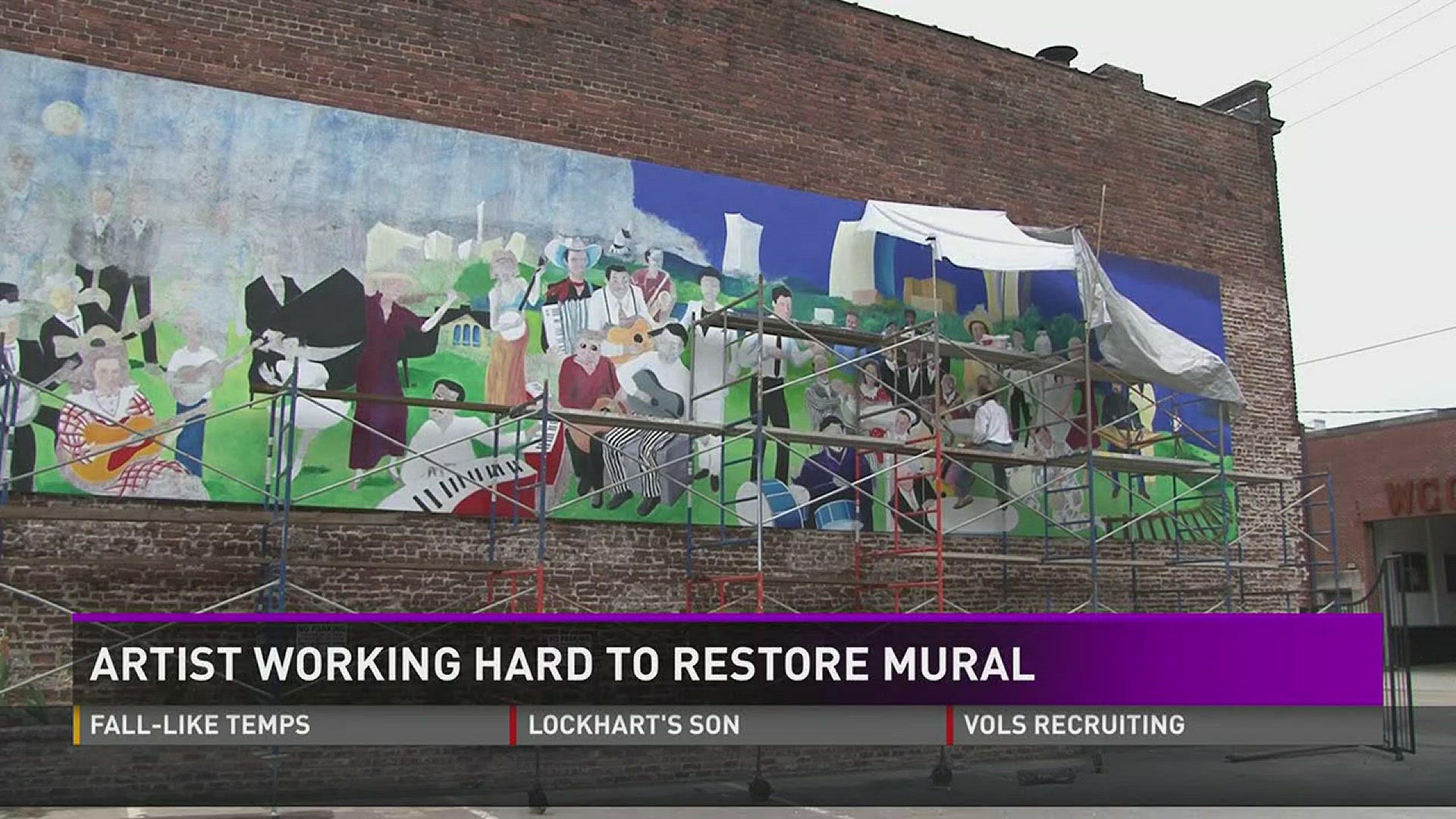 June 26, 2017: A Sevier County painter is restoring the Musician's Mural in Knoxville's Old City.