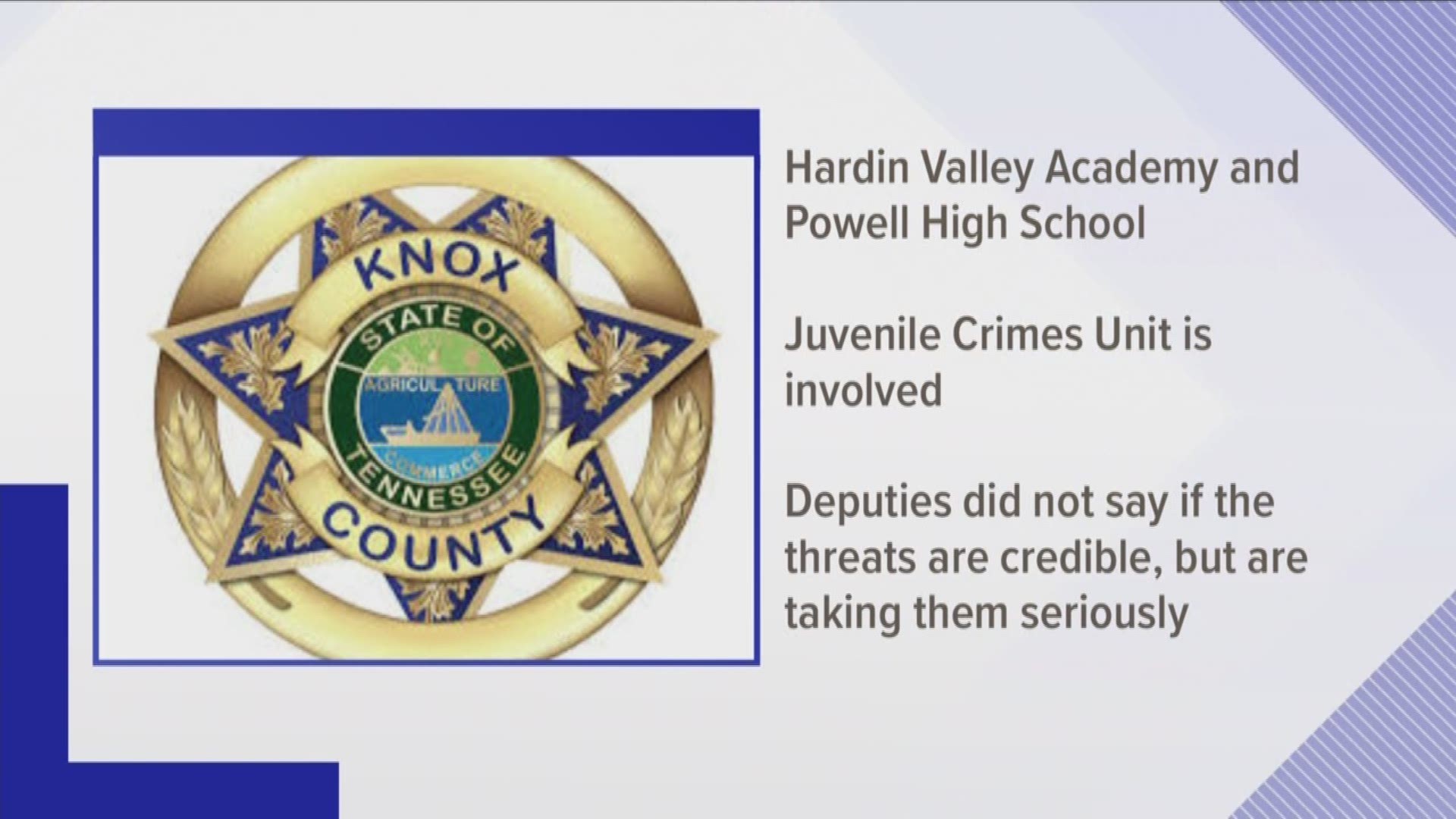 The Knox County Juvenile Crimes Unit is involved in the investigation and is working with officers with Knox County Schools.