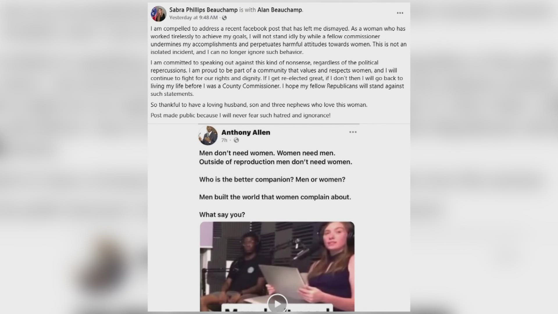 An Anderson County Commissioner posted to Facebook, causing criticism online. 