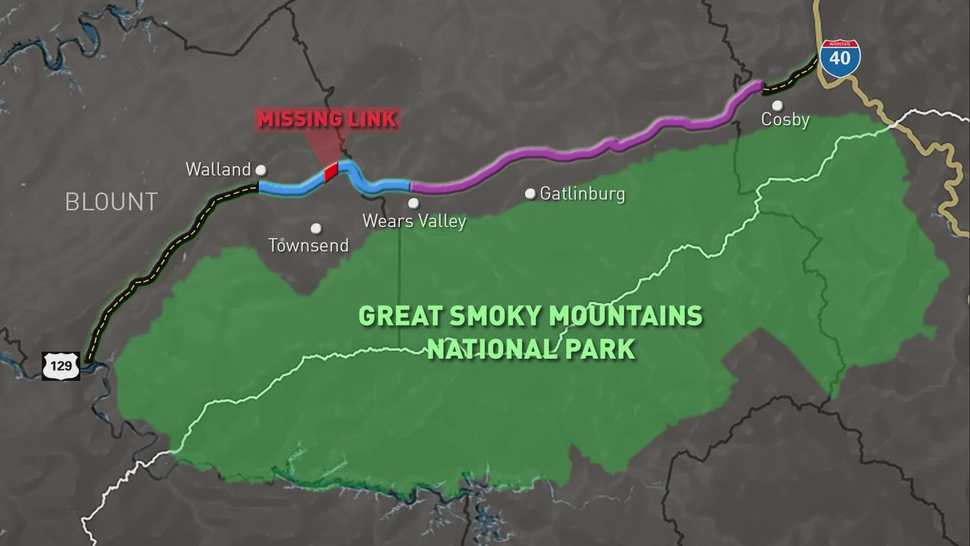 The National Park Service plans to extend the Foothills Parkway to connect wears valley to Gatlinburg.