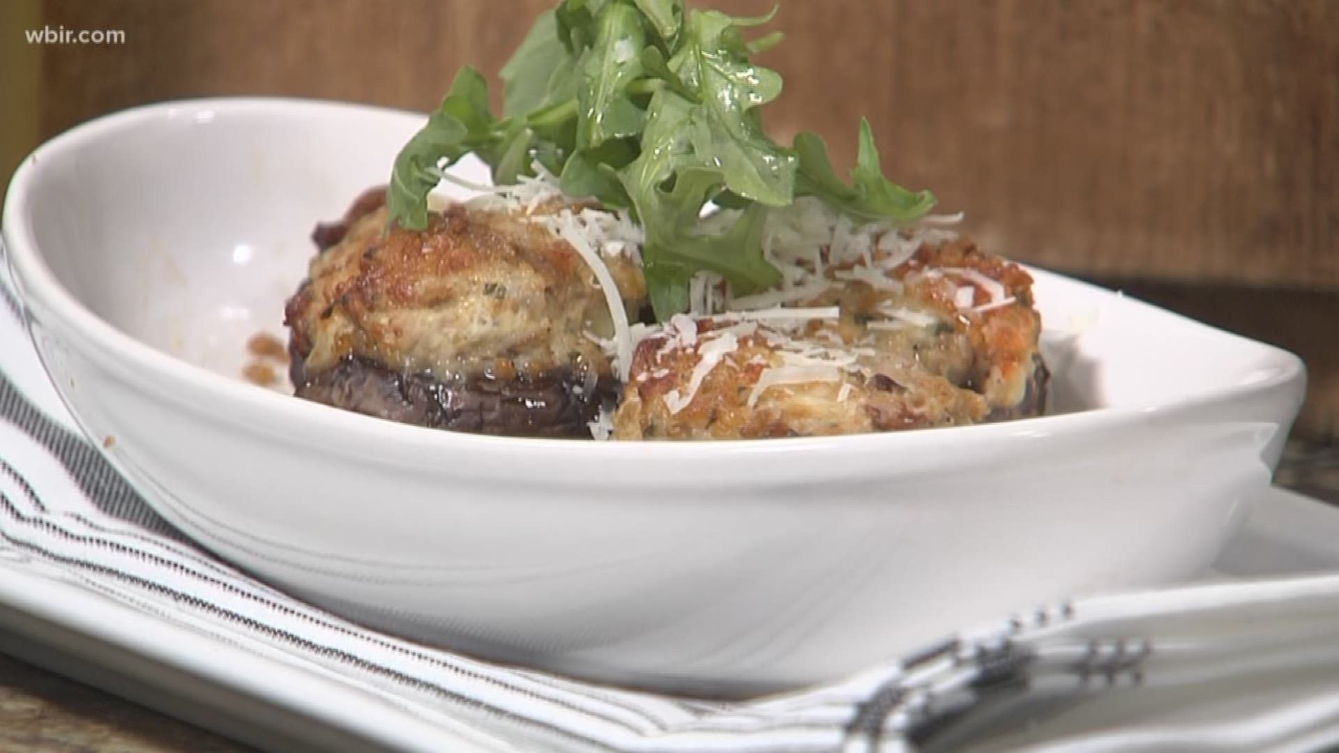 Chef Frank with Cappuccino's Italian Restaurant whips up a mushrooms stuffed with Italian Sausage and cheese.