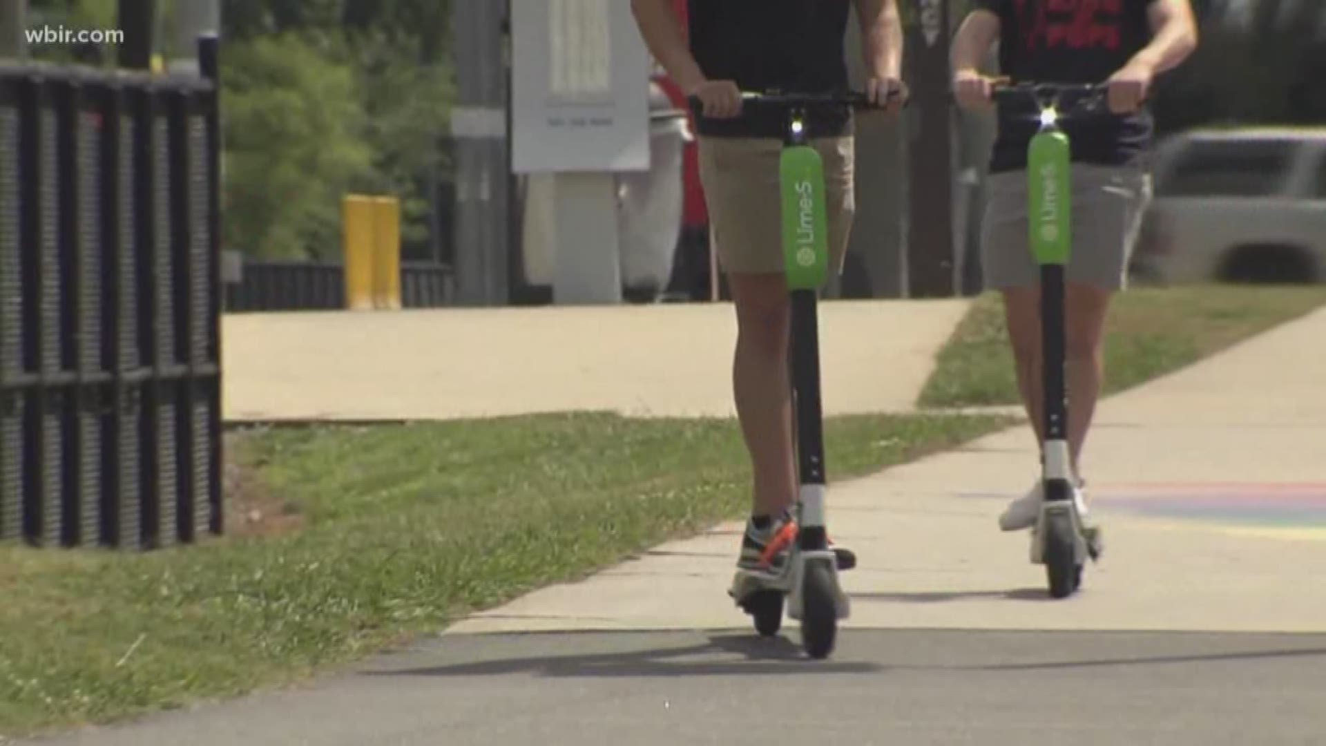 It's currently illegal to ride electric scooters in the central business district of downtown Knoxville.